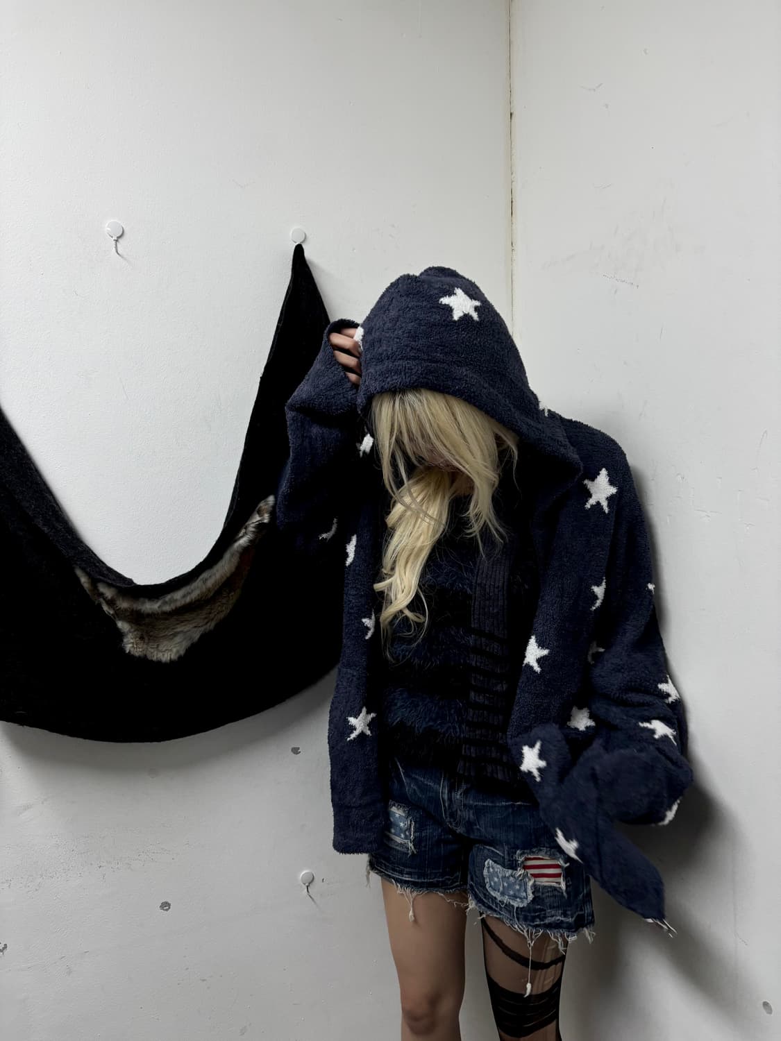  Star Print Fleece Over Fit Hoodie Zip U 상품이미지3