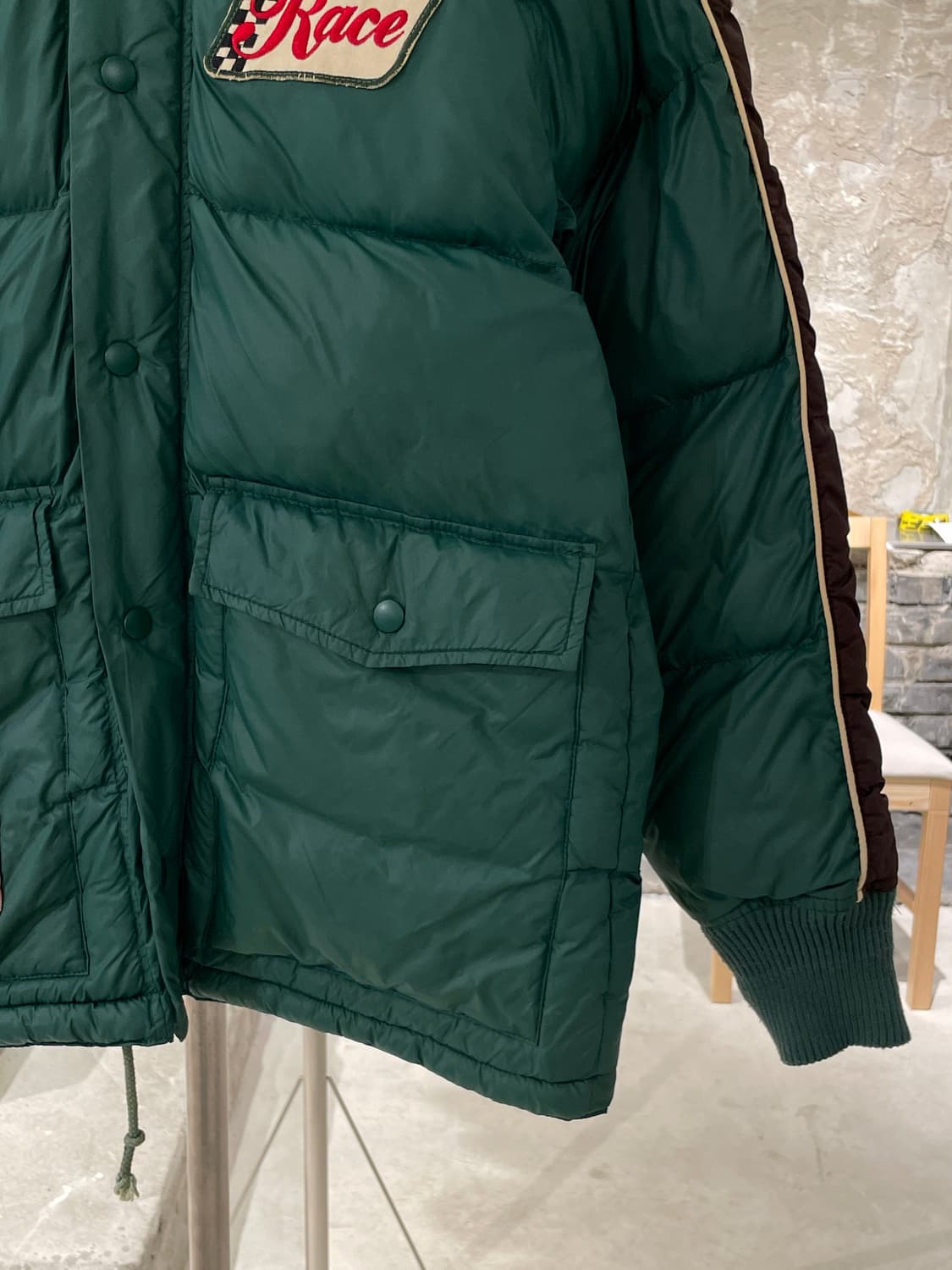 빈티지 그린 레이싱 패치 나일론 패디드 자켓 상품이미지5