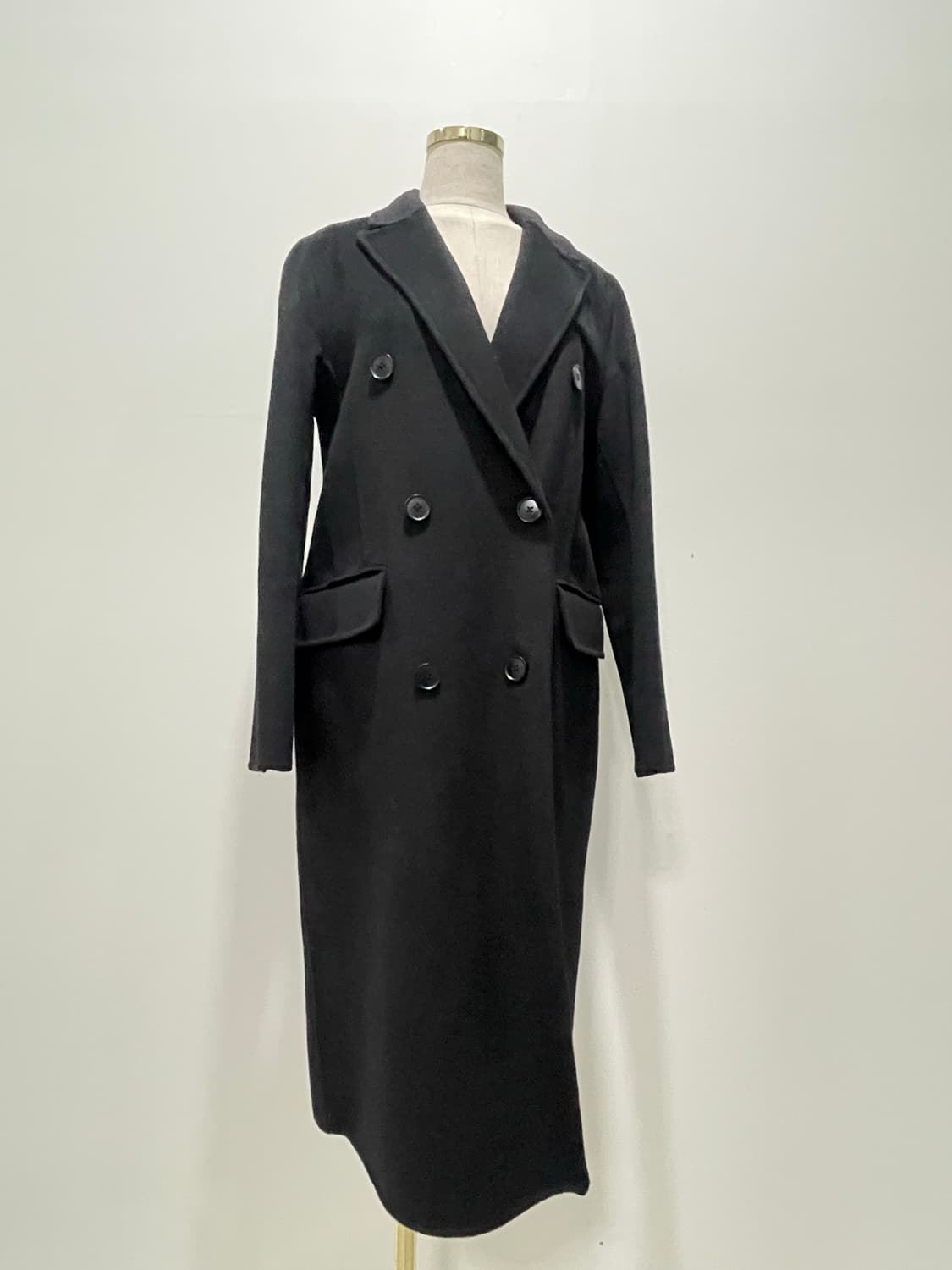 핸드메이드 울 더블코트 블랙 (모 46%캐시미어 6%) 160이하 추천 상품이미지2