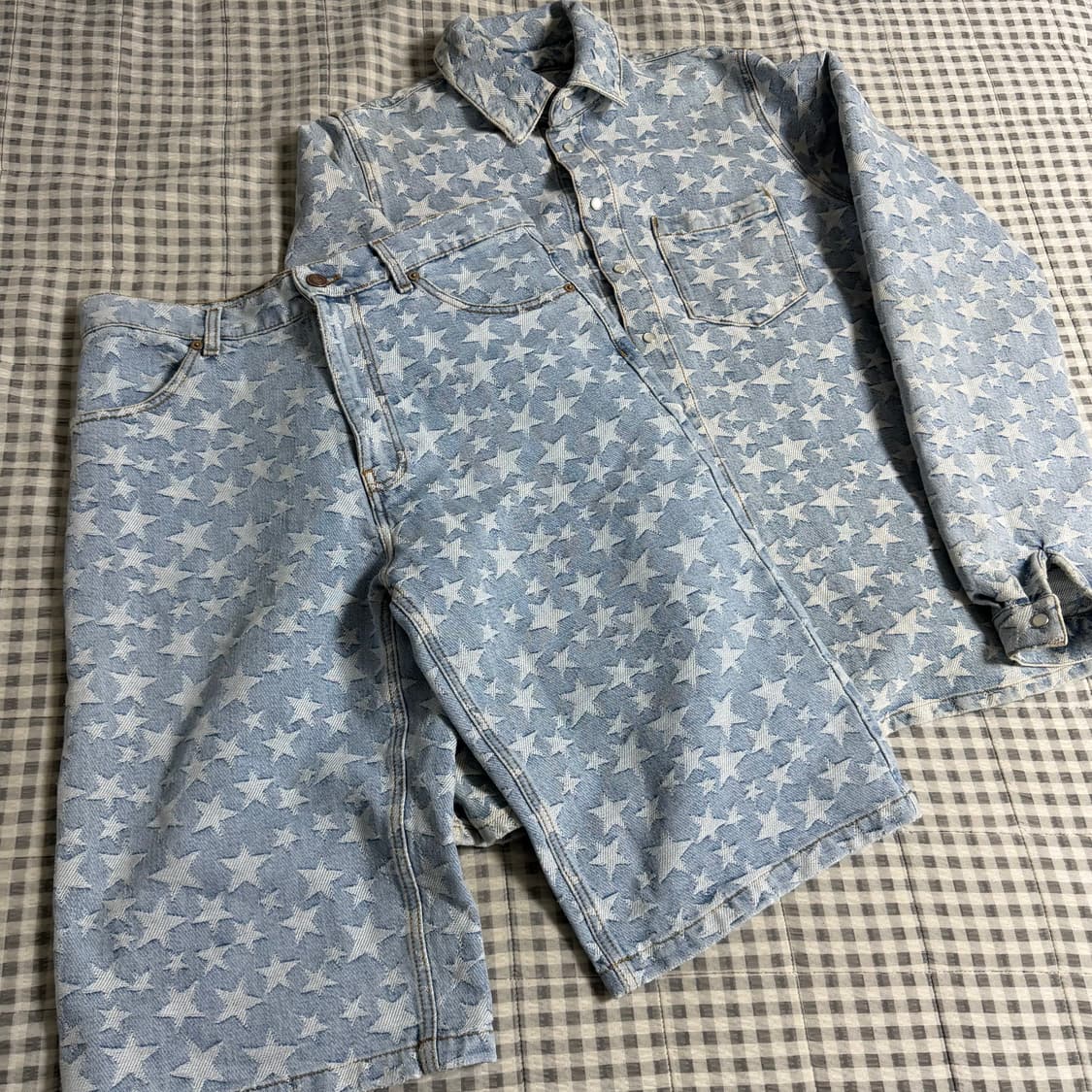 (M) ERL 이알엘 스타 패턴 데님 셔츠 + 반바지 상품이미지1