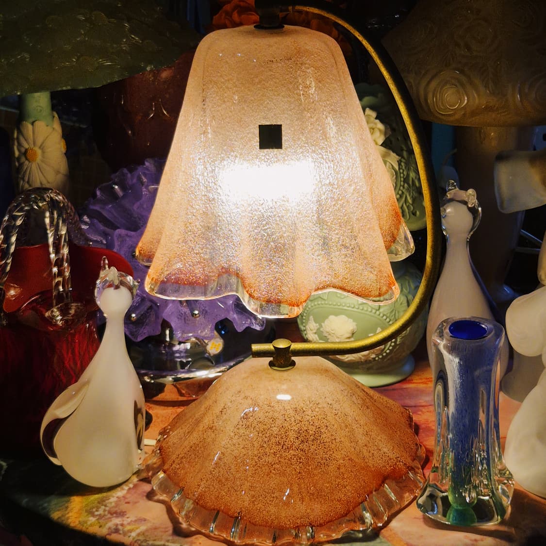 60s 이와타 핸드블로운 핑크 대형 셸 램프 상품이미지8