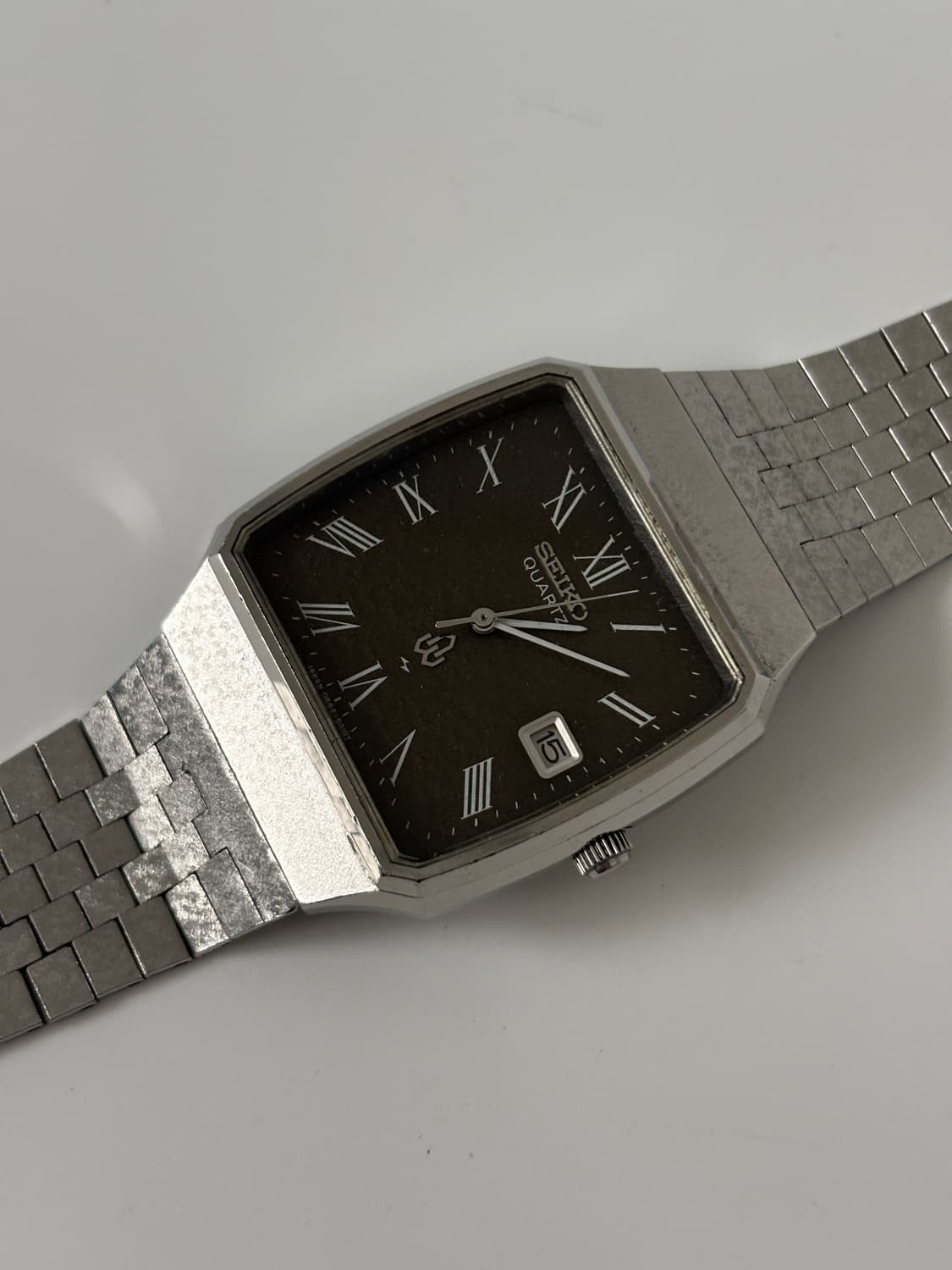 1970년대 브라운 바크 텍스쳐 실버 스퀘어 쿼츠 남성 상품이미지4