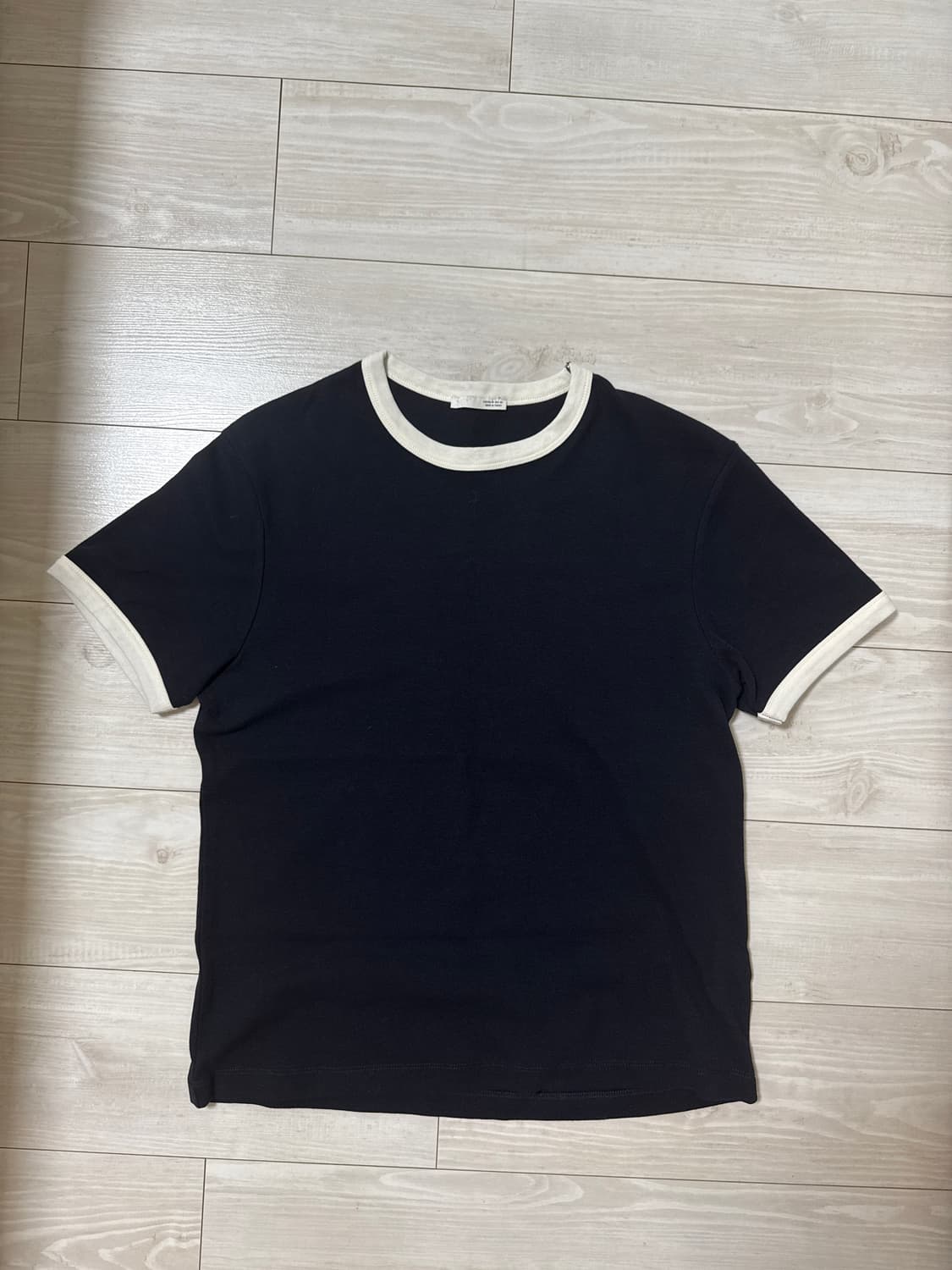 ZARA 자라 베이직 컨트라스트 립 티셔츠 네이비 블루 상품이미지2