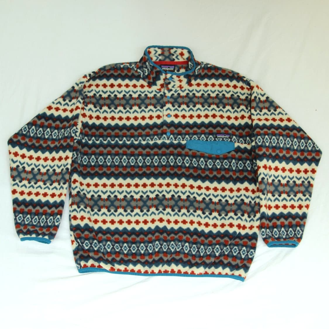 15FW 파타고니아 신칠라 스냅-T 아이보리/블루 아즈텍 패턴 멕시코 상품이미지1