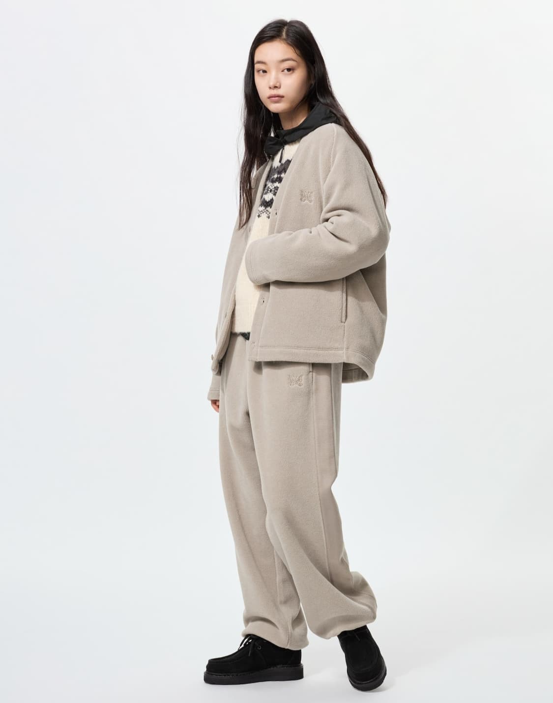 [XS] 유니클로 니들스 플리스 와이드팬츠 블랙 상품이미지2