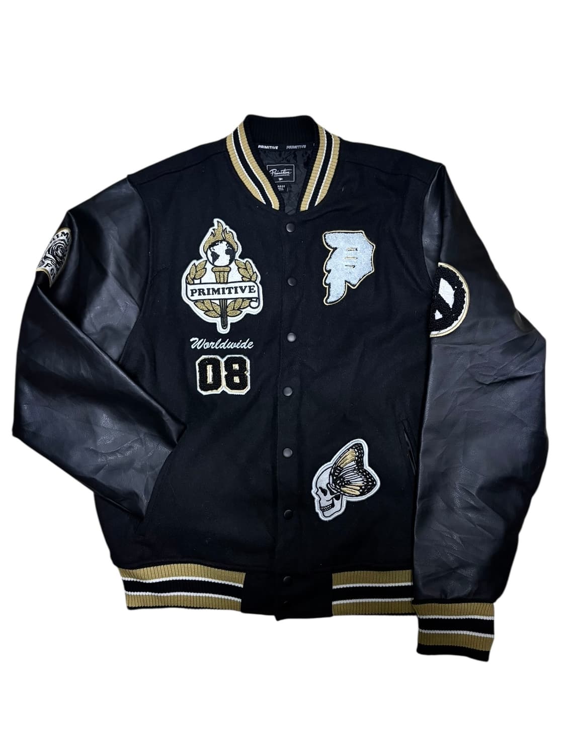 90s 빈티지 스컬&타이거 패치 리얼레더 바시티 상품이미지2