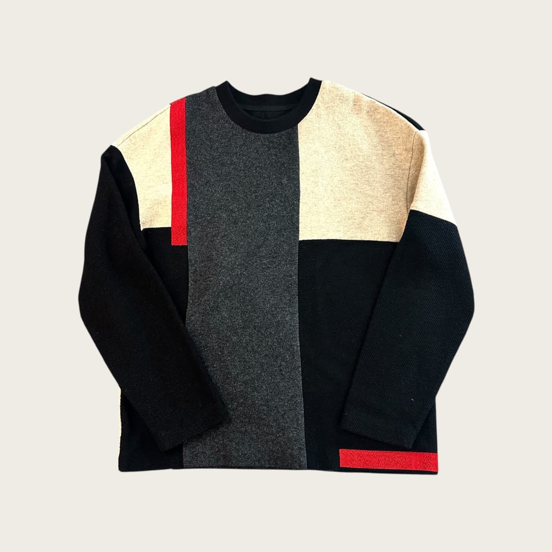 95~100/ 시스템옴므 배색 블럭 니트 오버핏 맨투맨 상품이미지1