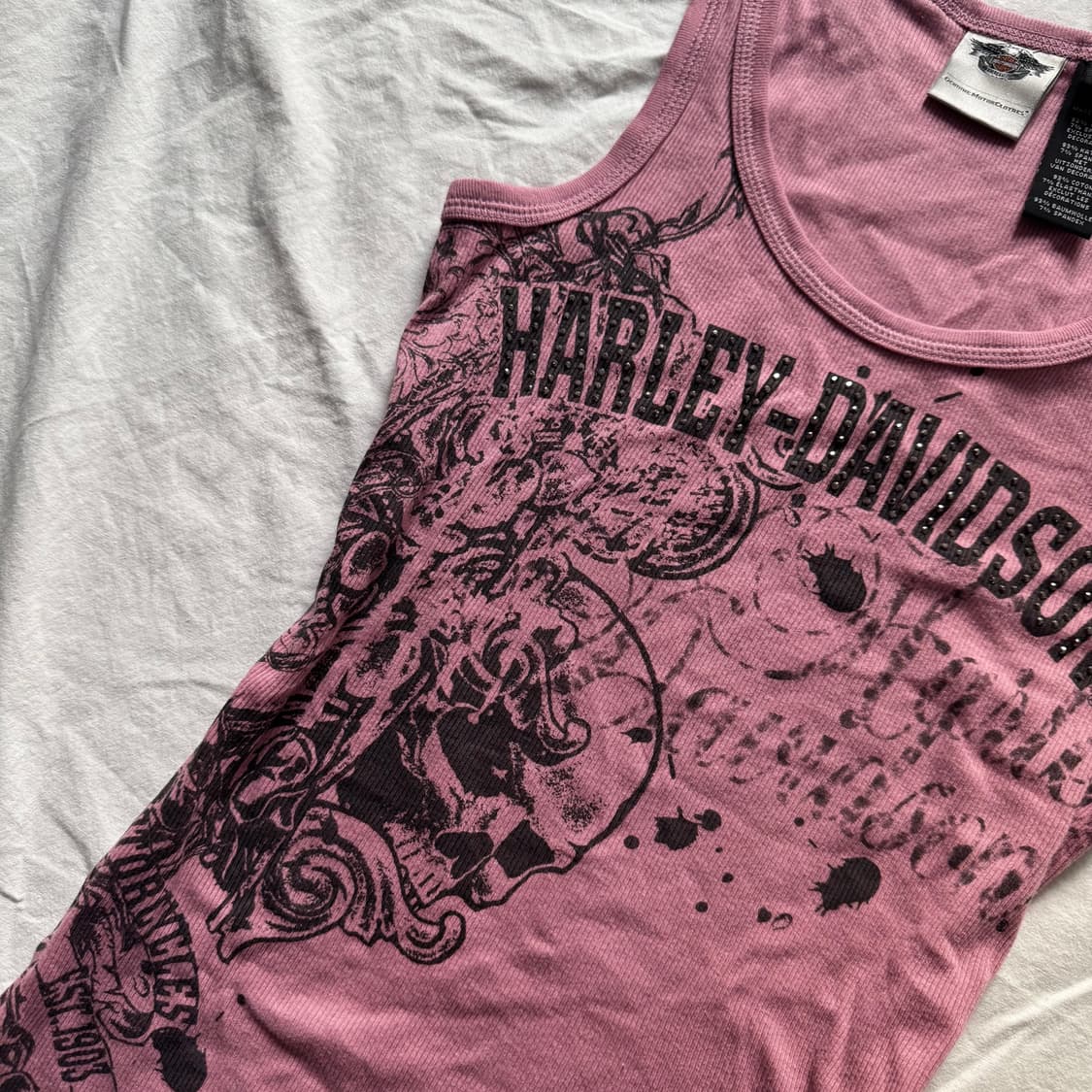할리데이비슨 타투 잉크 더스티핑크 스컬 큐빅 슬리브리스 나시 y2k 펑크 상품이미지2