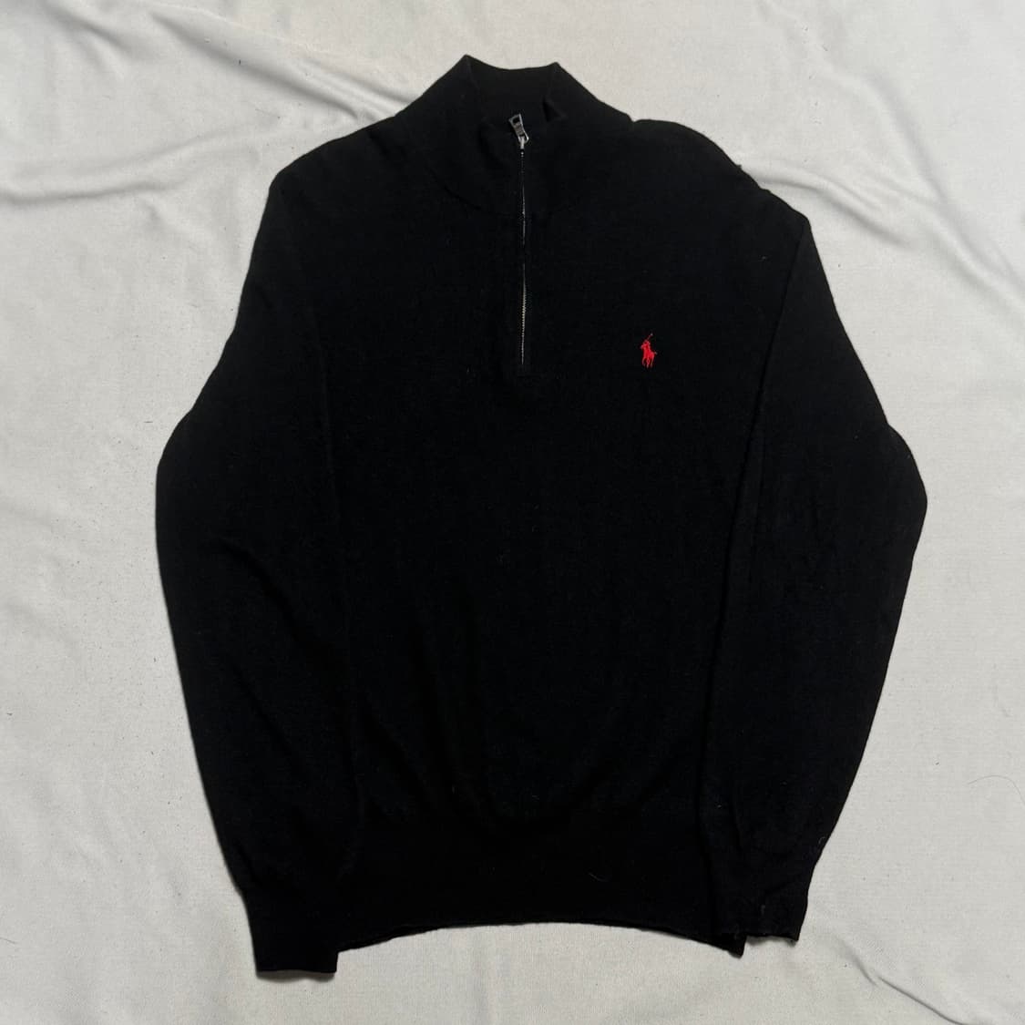 M 폴로랄프로렌 레드 포니 메리노 울 블랙 반집업 니트 상품이미지2