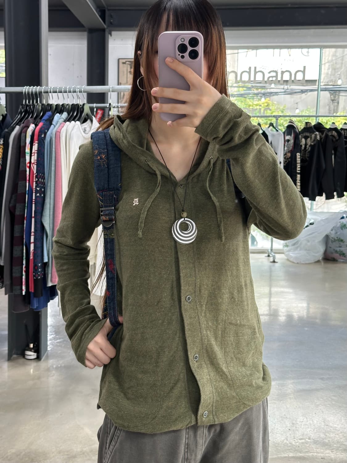 히스테릭글래머 너드 자수퍽베어 올리브 후드가디건  상품이미지4