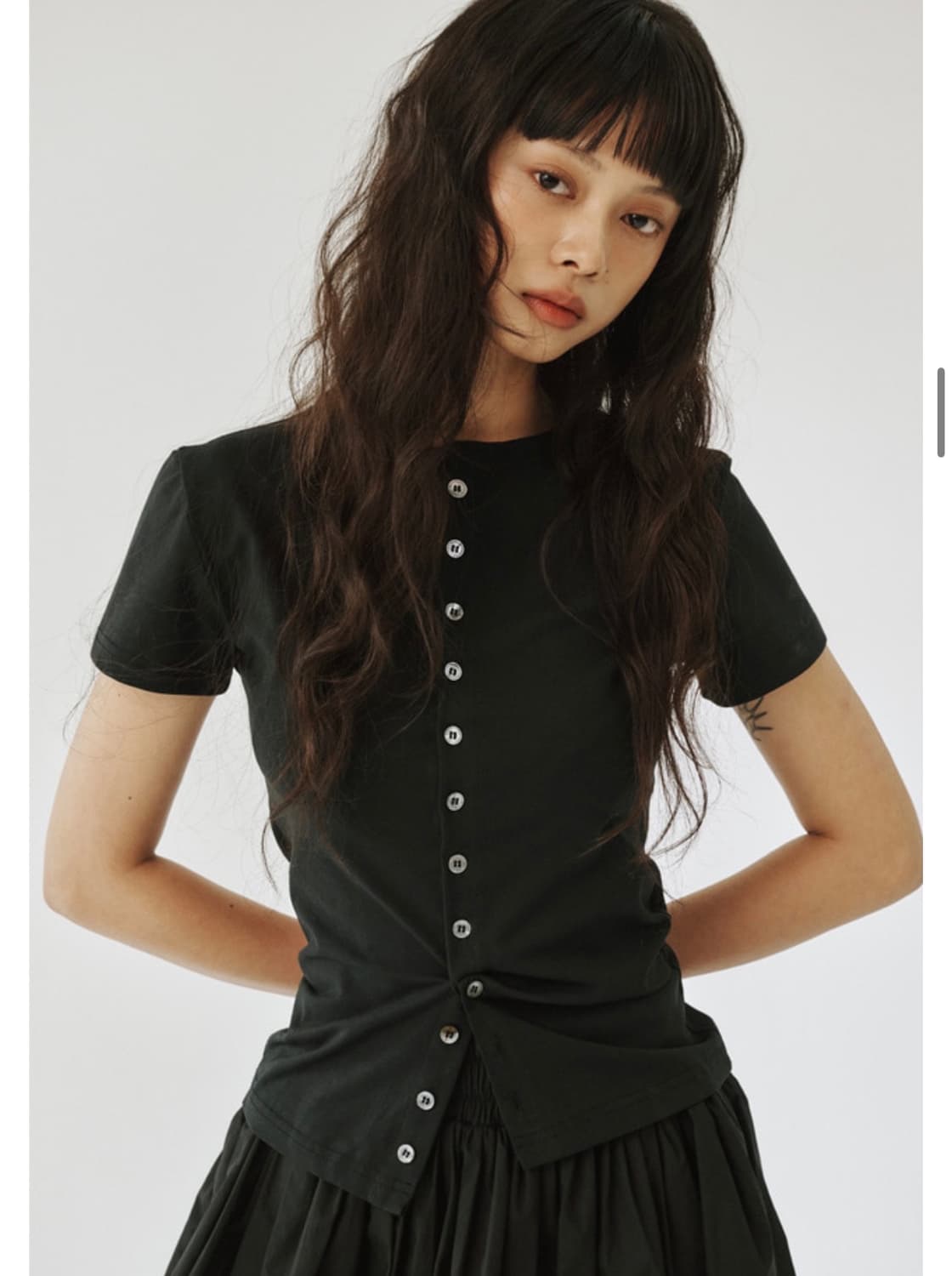 Plzproject 라운드 버튼 슬림 셔츠 그레이 상품이미지1