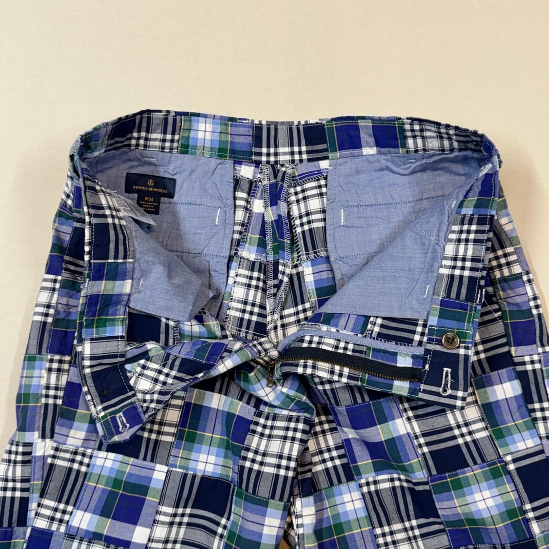 34inch) 브룩스 브라더스 체크 패치워크 면바지 반바지 상품이미지3