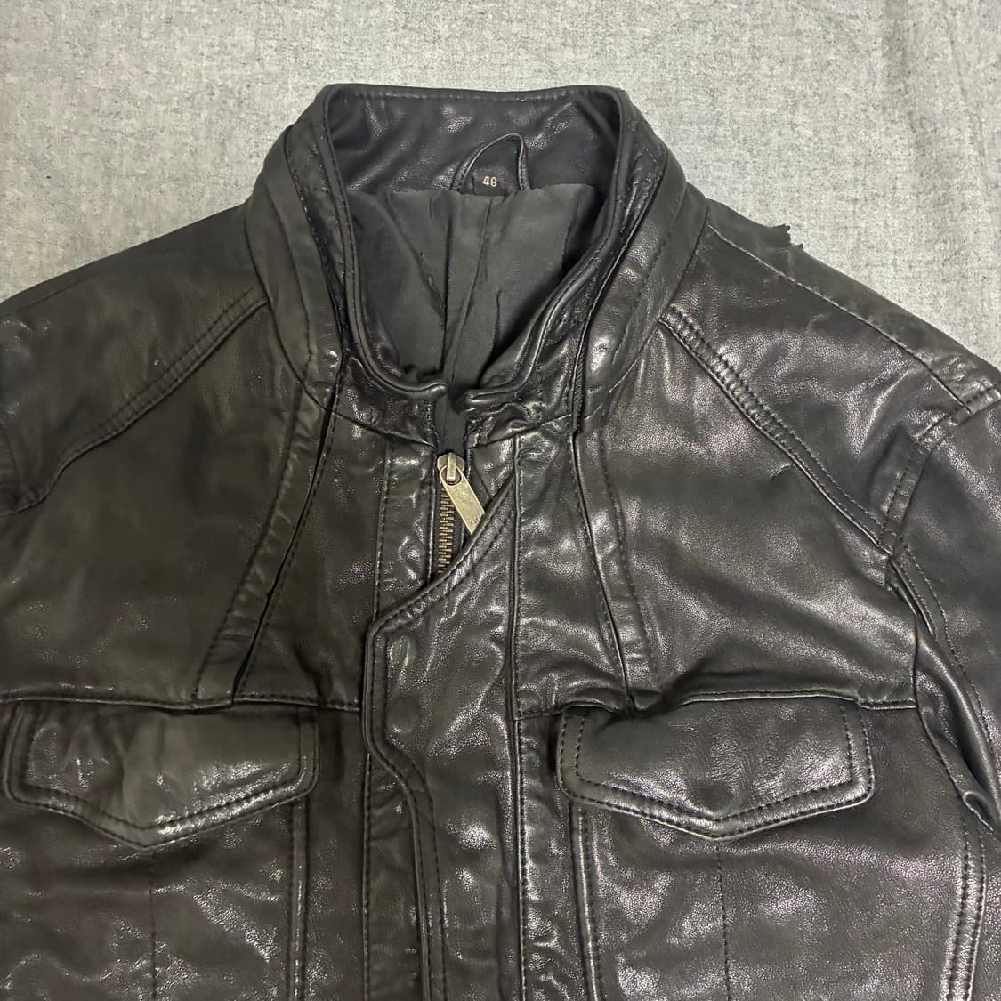 블랙 레더 양가죽 라이더 자켓 상품이미지8