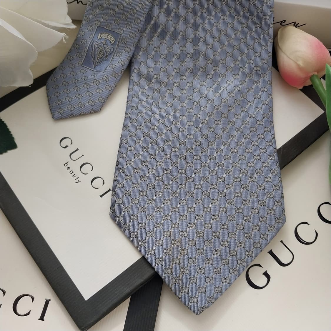 구찌 실크 라이트 블루 GG 자카드 넥타이 9.7cm B등급 K1379
 상품이미지4