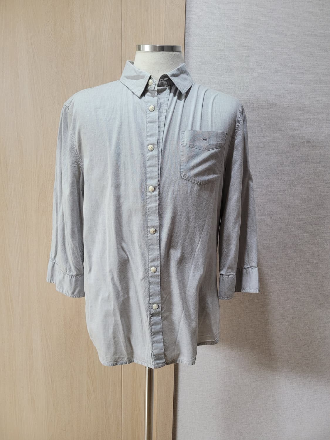 UGIZ 남자 면 7부 셔츠 100 라이트그레이 상품이미지1