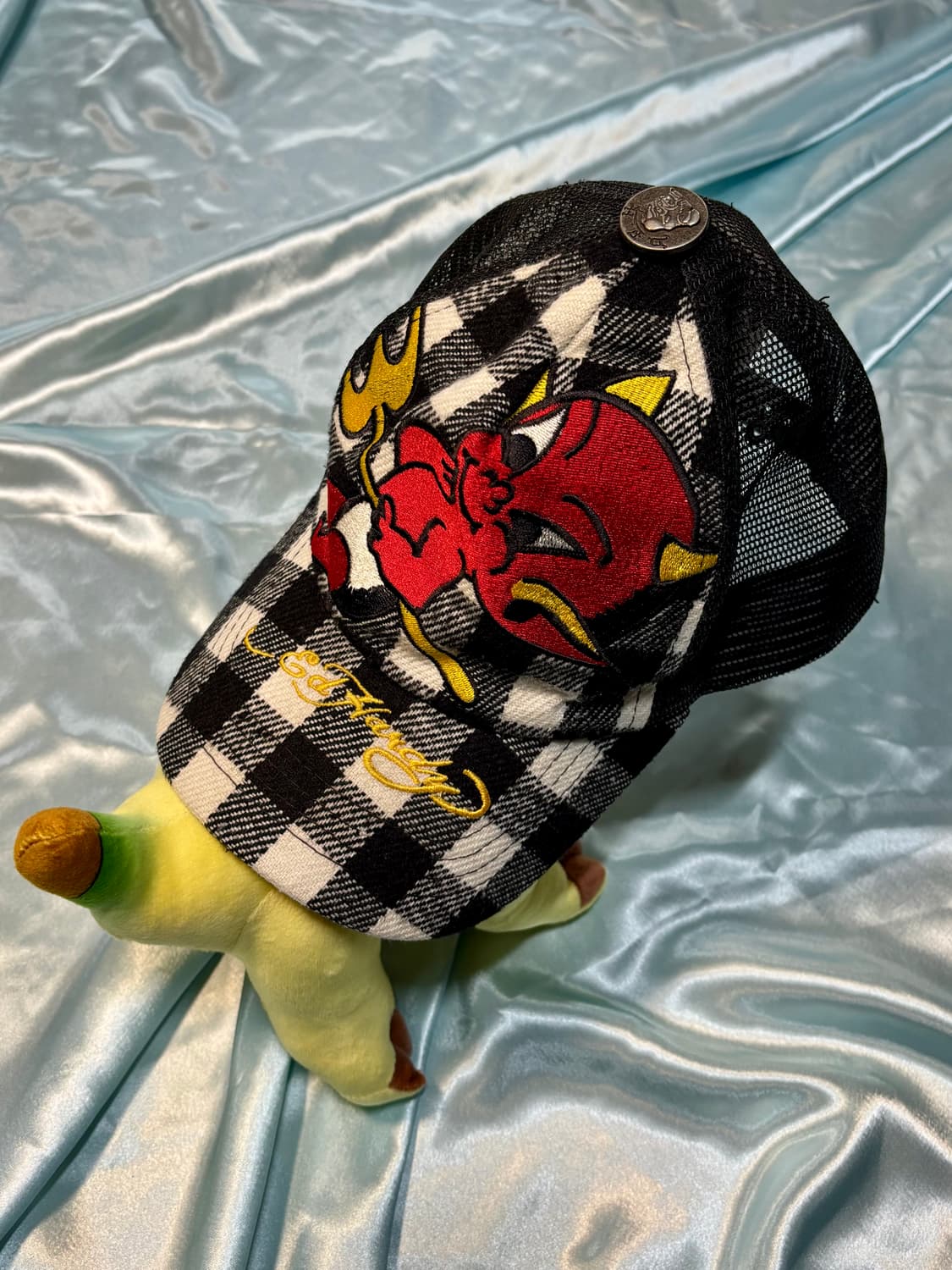 90s 에드하디 빈티지 데빌 체크 메쉬캡 상품이미지2