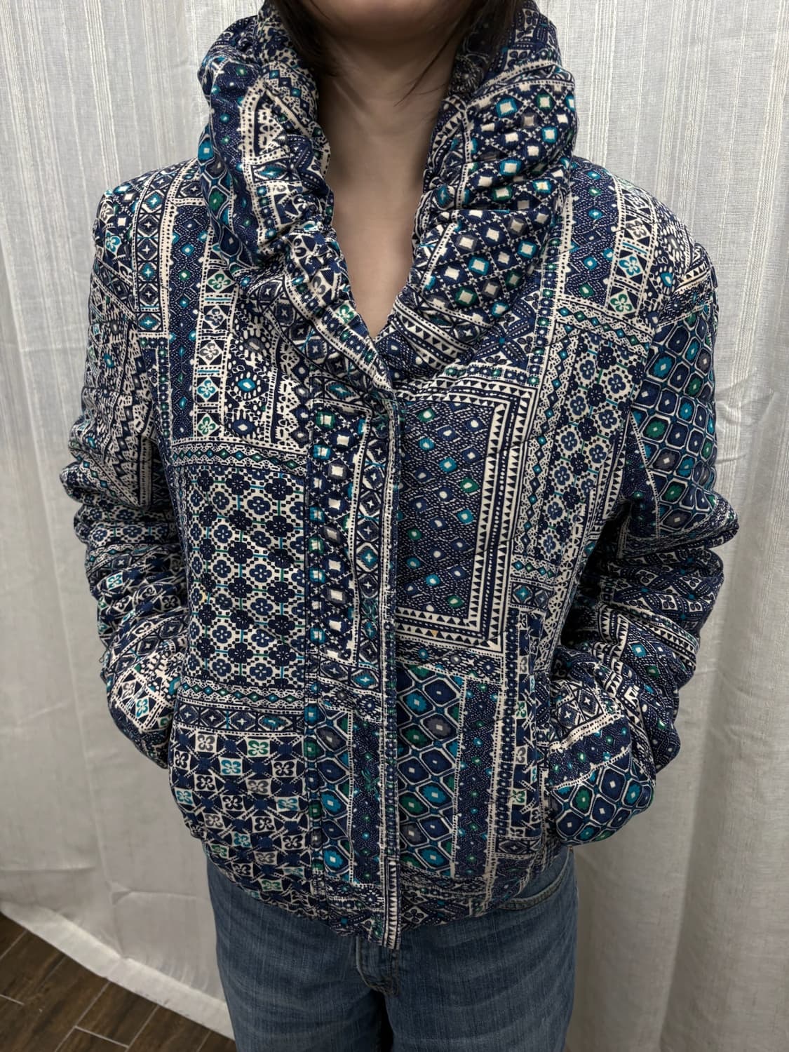 Anthropologie 블루 패치워크 패딩 상품이미지1