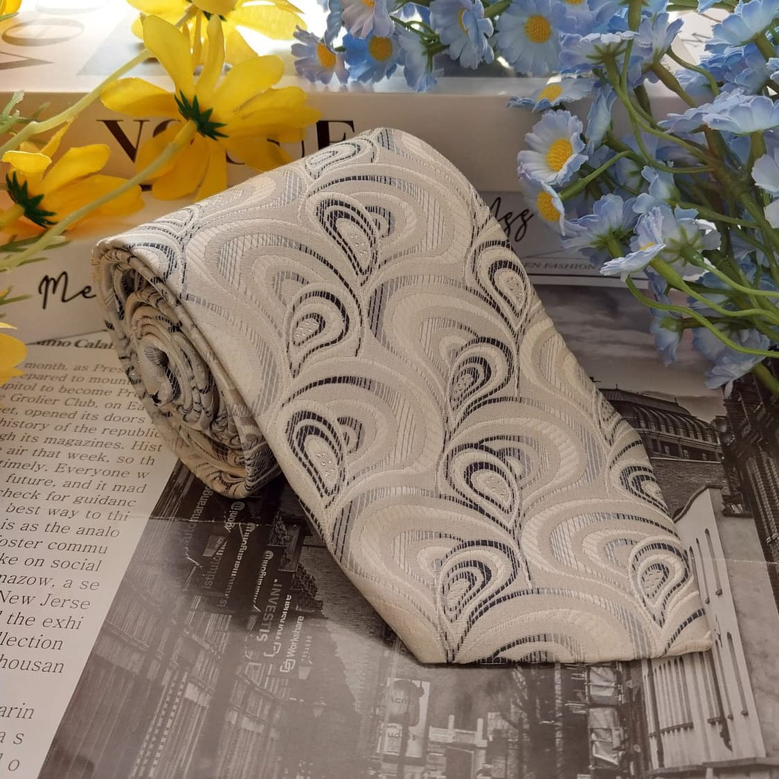 메트로시티 실크 화이트&그레이 패턴 넥타이 8.7cm A+등급 K1413 상품이미지2