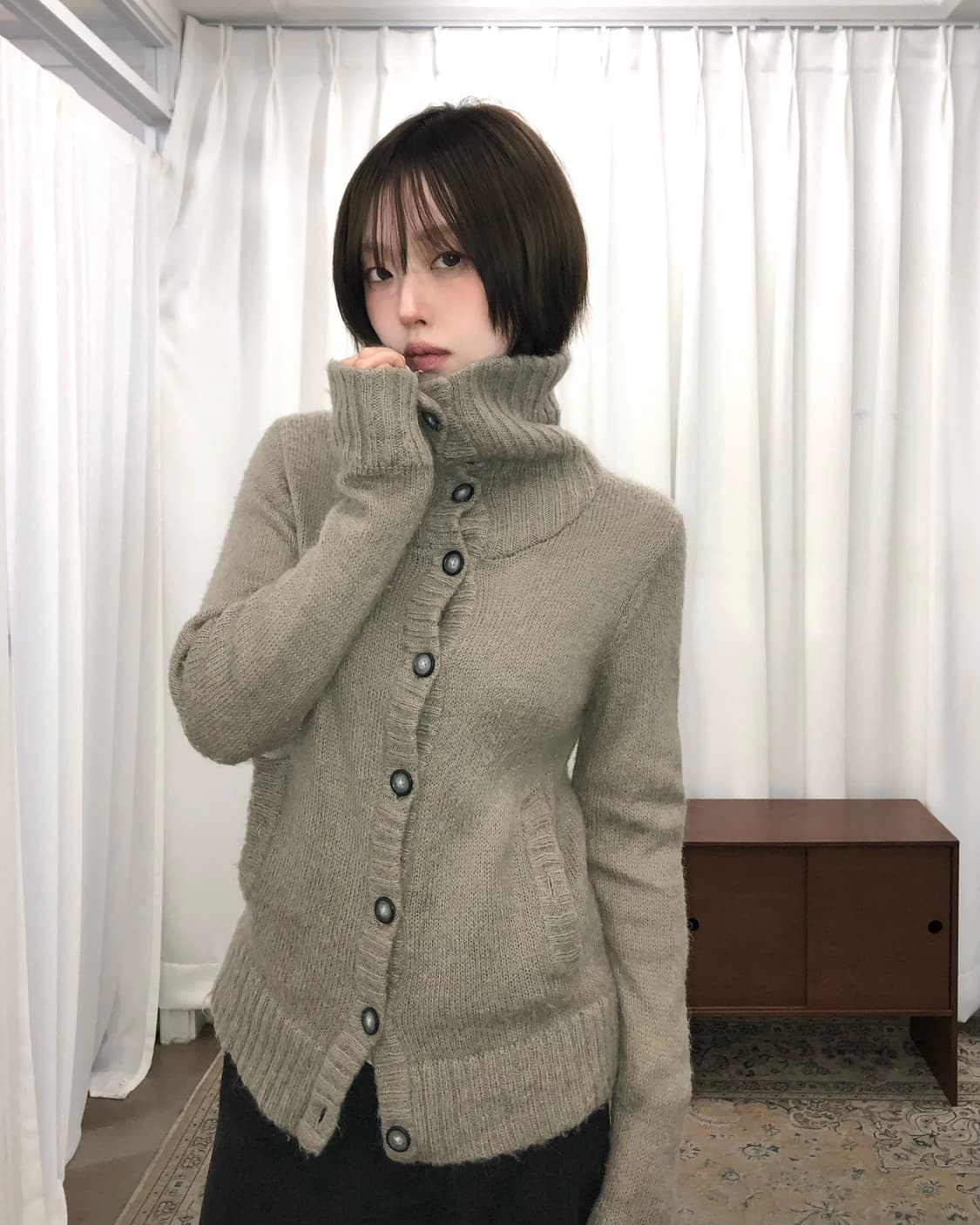 브라운 하이넥 가디건 상품이미지1