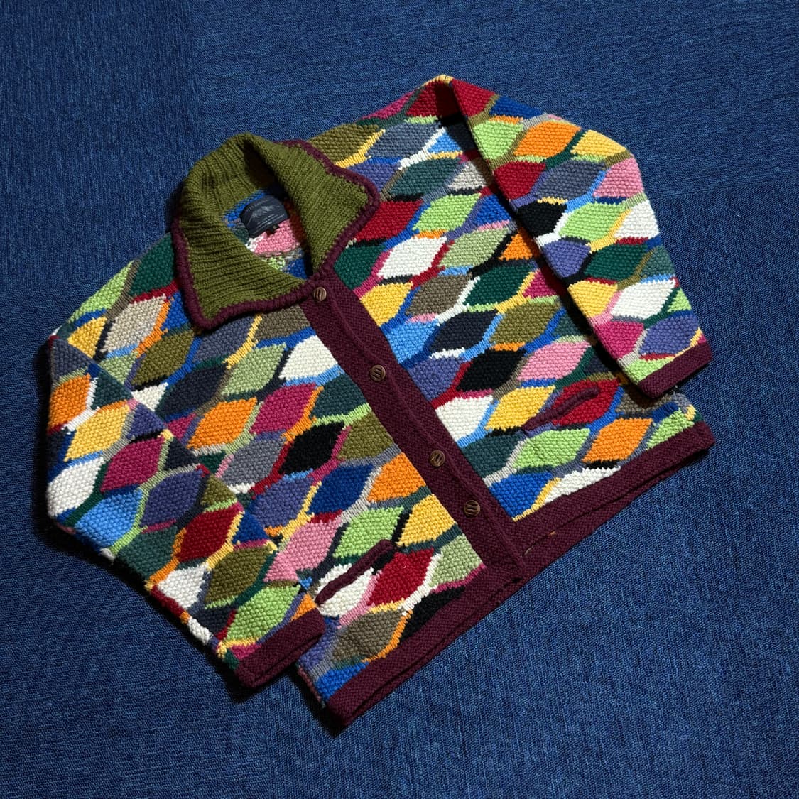 빈티지 다이아몬드 패치 니트 가디건 상품이미지1