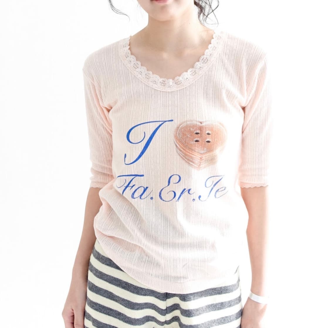 샵페어리 아이 러브 페어리 레이스 티셔츠 핑크 피치 코이세이오 상품이미지1