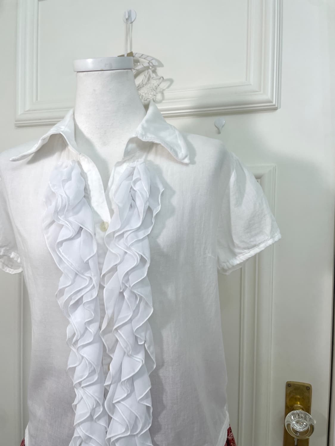 white ruffle cotton half shirt blouse 상품이미지7