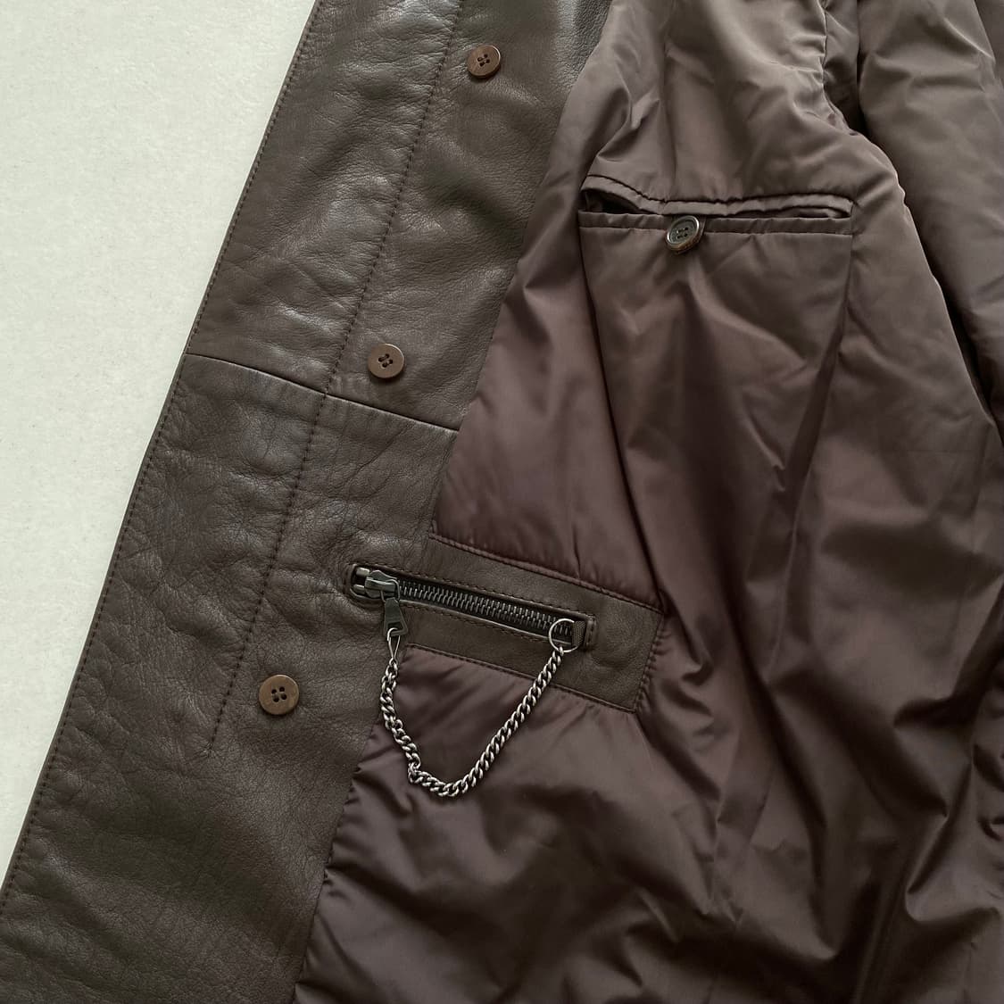 [50] 프라다 스탠카라 레더 카코트 브라운 상품이미지7