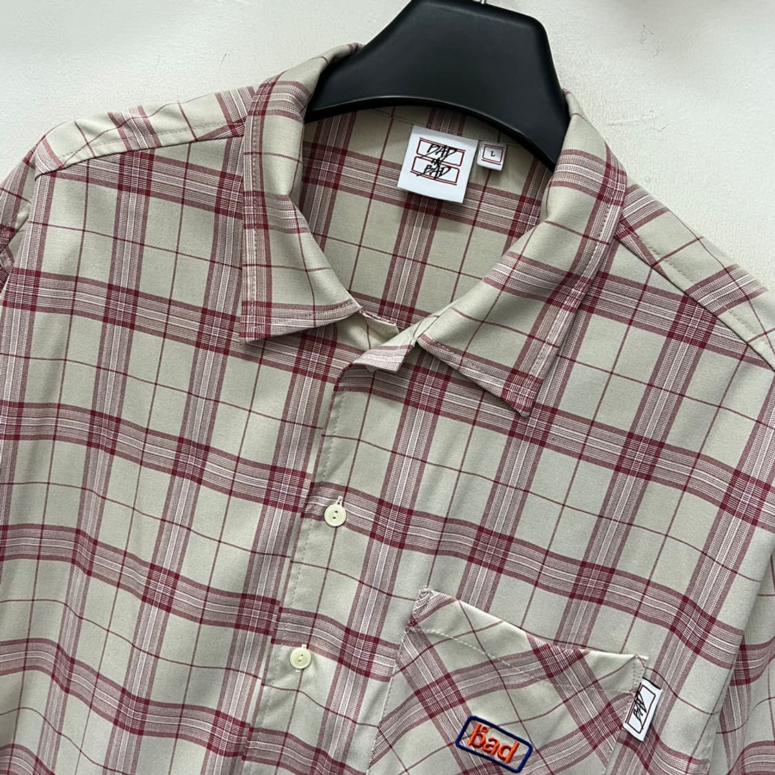 배드인배드 스퀘어 체크 하프 반팔 셔츠 L 상품이미지3