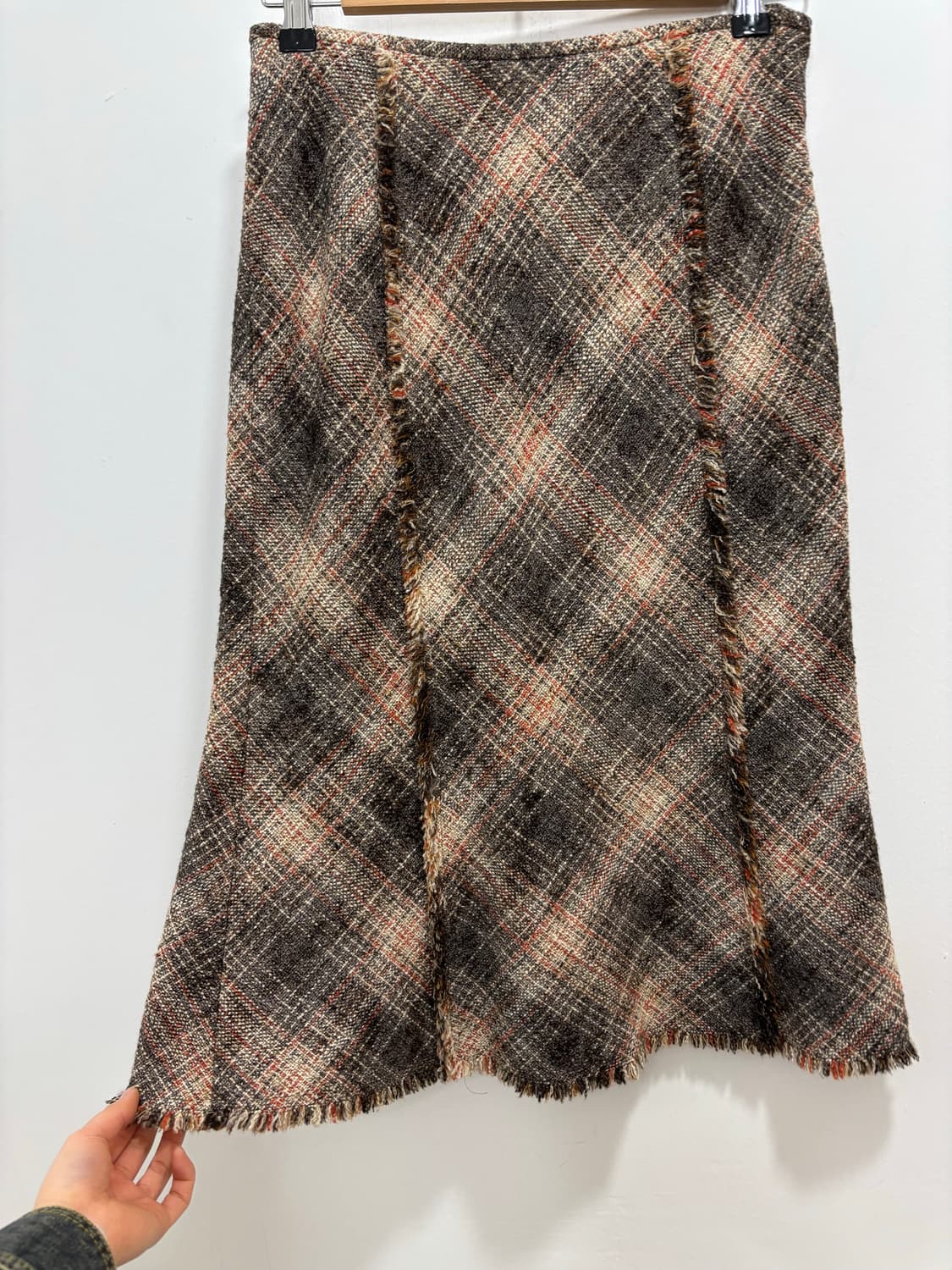 Juno 일본 빈티지 체크 트위드 태슬 울 스커트 치마 상품이미지9