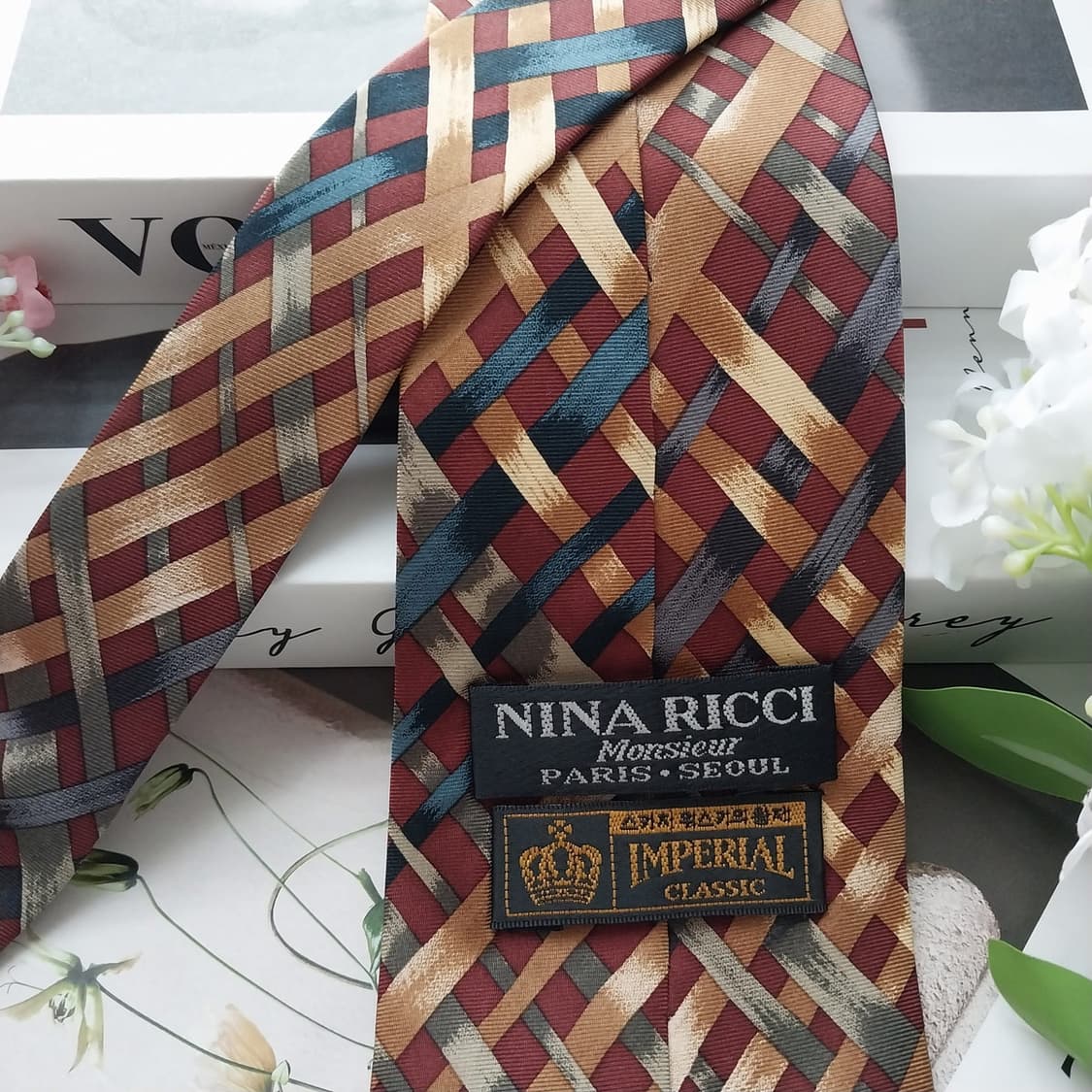 니나리치 실크 브라운 체크 패턴 넥타이 9.4cm A+등급 K2029 상품이미지7