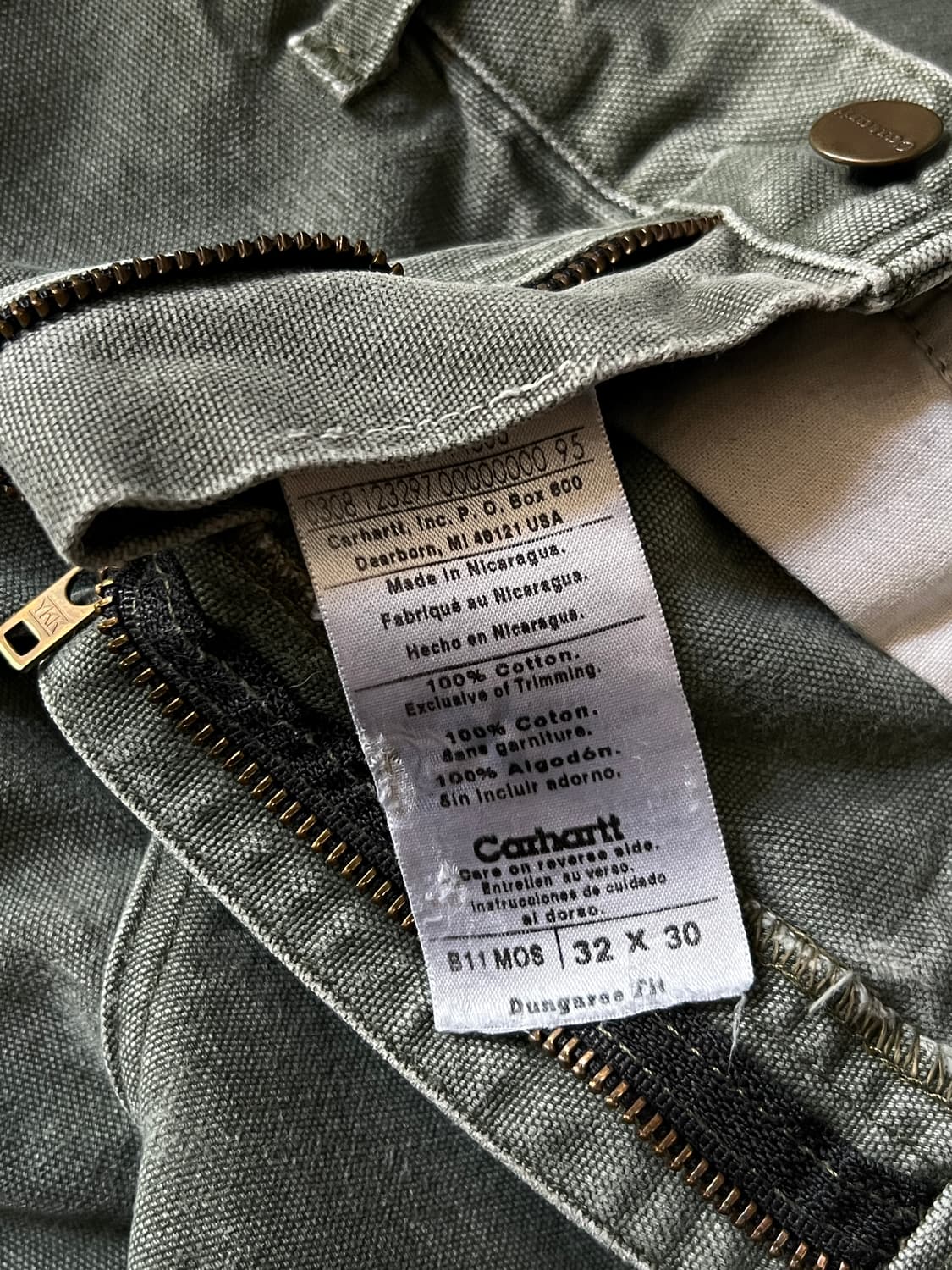 [32]칼하트 USA 빈티지 워싱 모스그린 싱글니 카펜터 워크 팬츠 상품이미지6