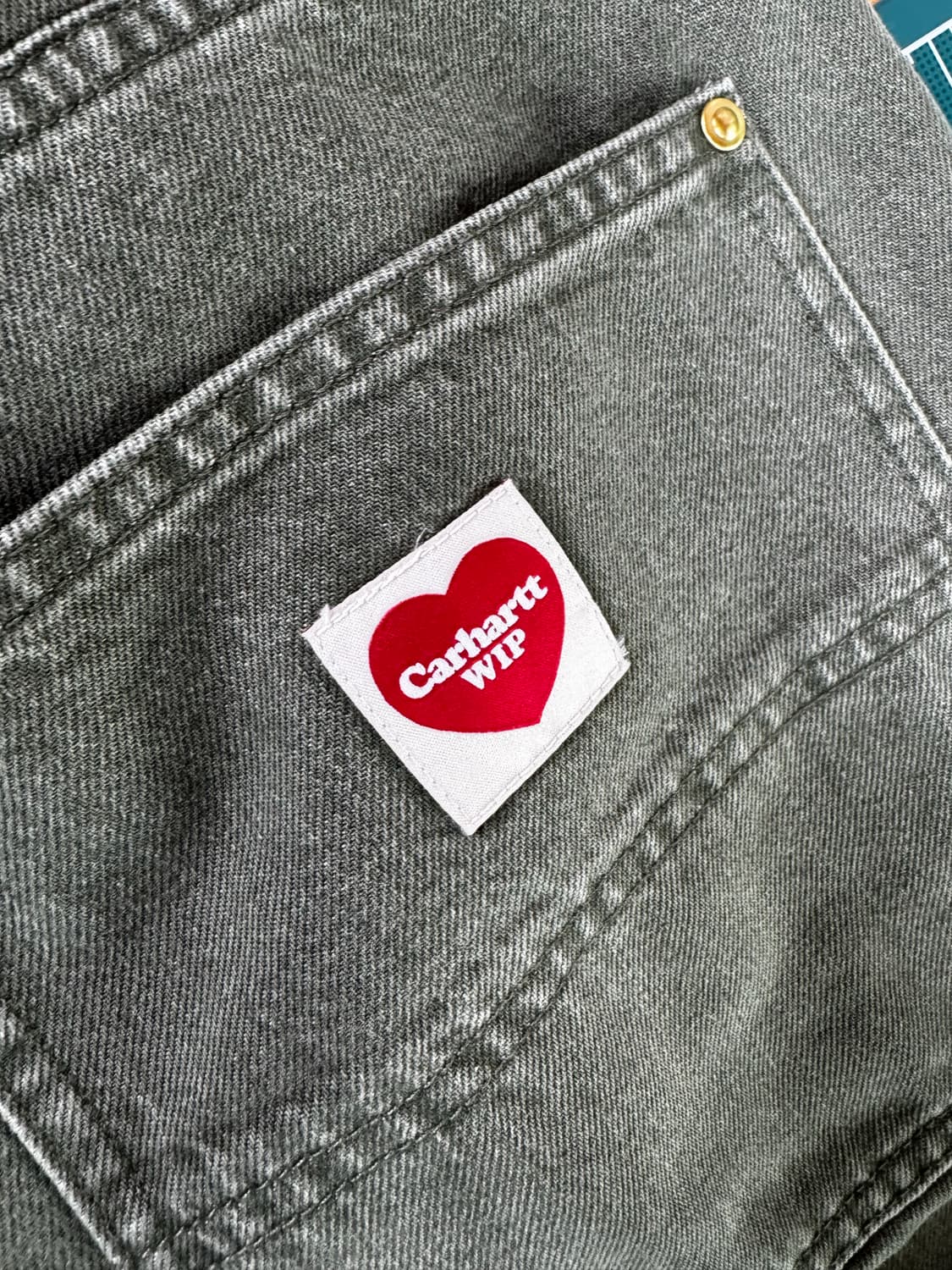 M)칼하트 wip 내쉬 더블니 아미 그린 엔자임 블리치 워시드 nash 상품이미지7