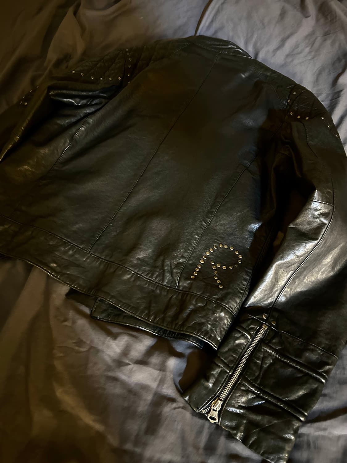 Stud Sheep Skin Biker Leather Jacket 상품이미지2