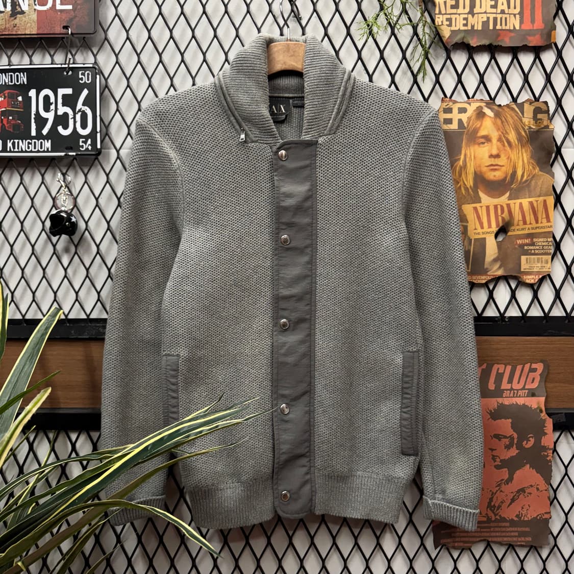 아르마니 익스체인지 숄 칼라 혼방 니트 자켓 그레이 상품이미지1