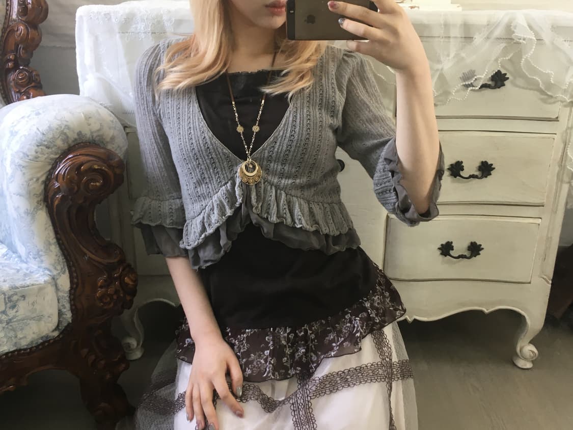 Rosa cherry 로사체리 카키그레이 프릴 볼레로 가디건 상품이미지1