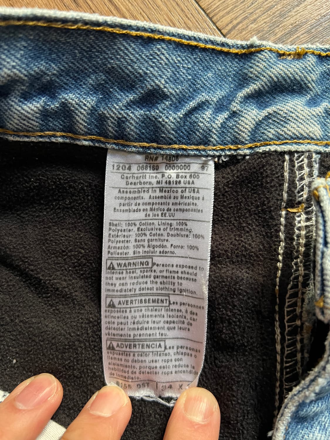 [34]칼하트 USA 플리스 라이닝 더티워싱 워크 데님 팬츠 상품이미지8