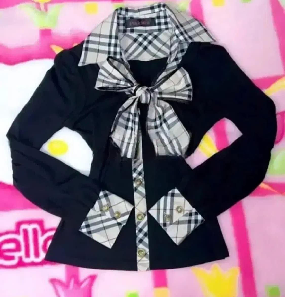 핑크믹스 버버리st 체크로걀니트탑 리즈리사 엑시즈팜 히메오네라떼갸루 상품이미지1