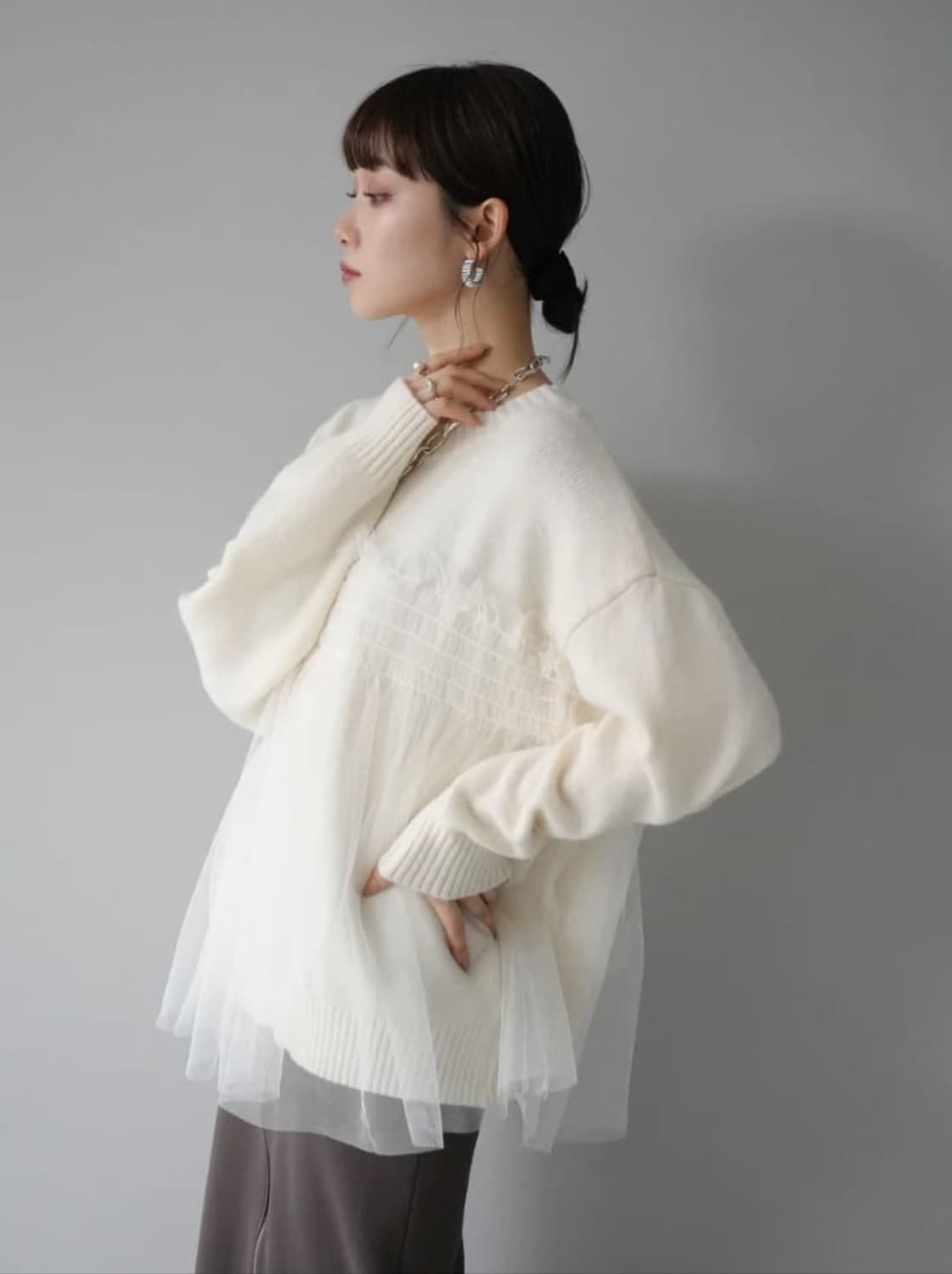 일본빈티지 샤 레이스 아이보리 크림 니트 루즈핏 모리걸 트밍 유노이아 상품이미지5