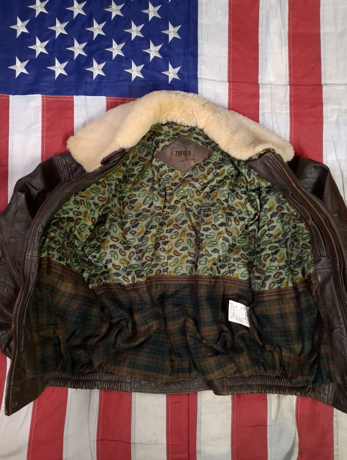 오리지날 90's 일본판 ZUFOLO 리얼레더 항공자켓 상품이미지7