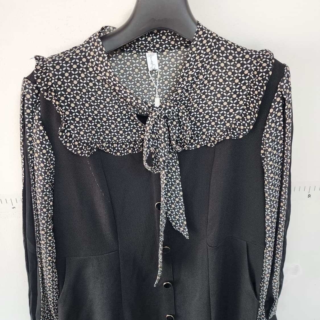 쉬폰 배색 리본레이어드 블랙 원피스 상품이미지2