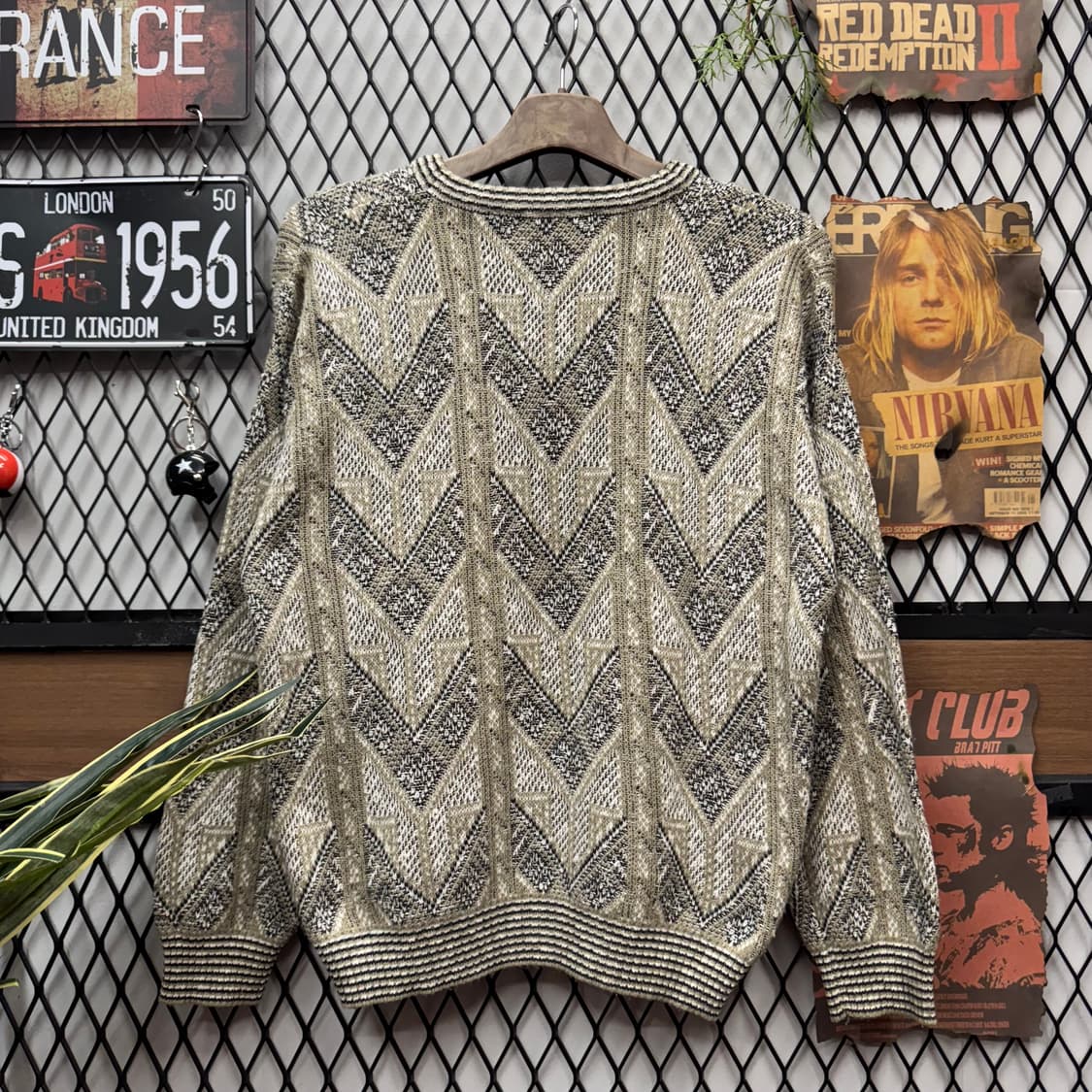 00s ITA VINTAGE 울 니트 화살표 패턴 올리브 브라운 상품이미지2