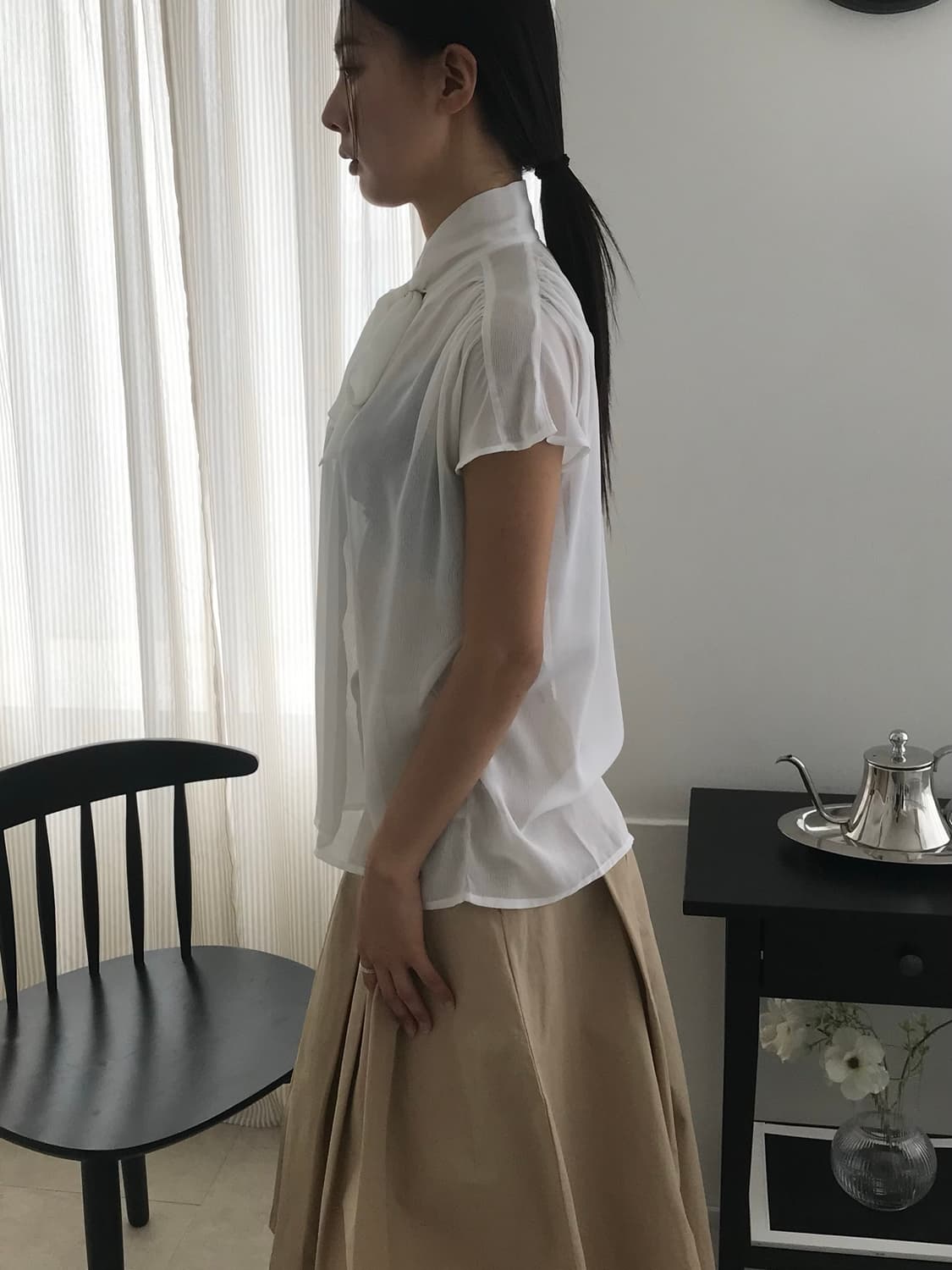Ribbon tie sheer blouse 상품이미지3