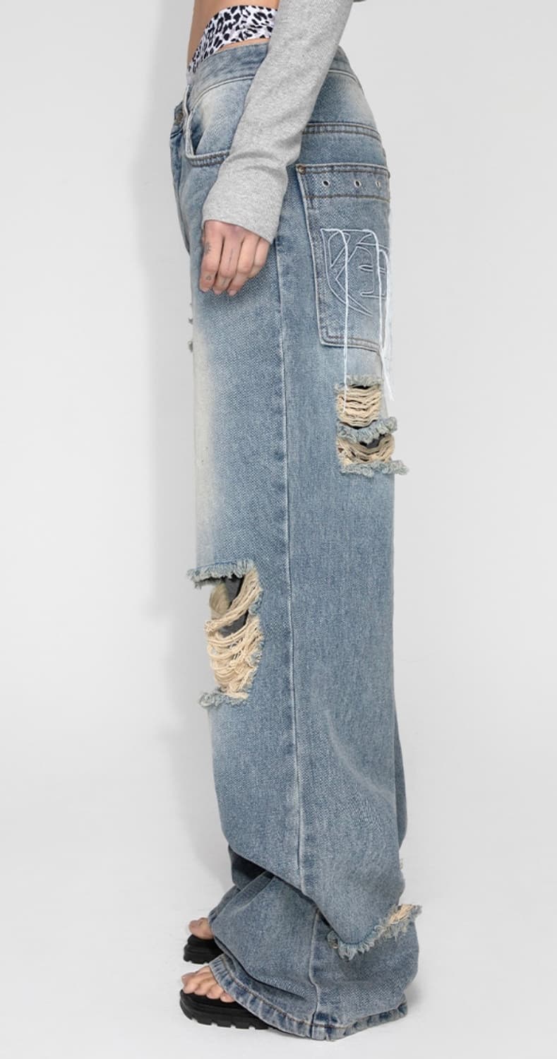 yeel 워싱 디스트로이드 데님 팬츠 상품이미지4