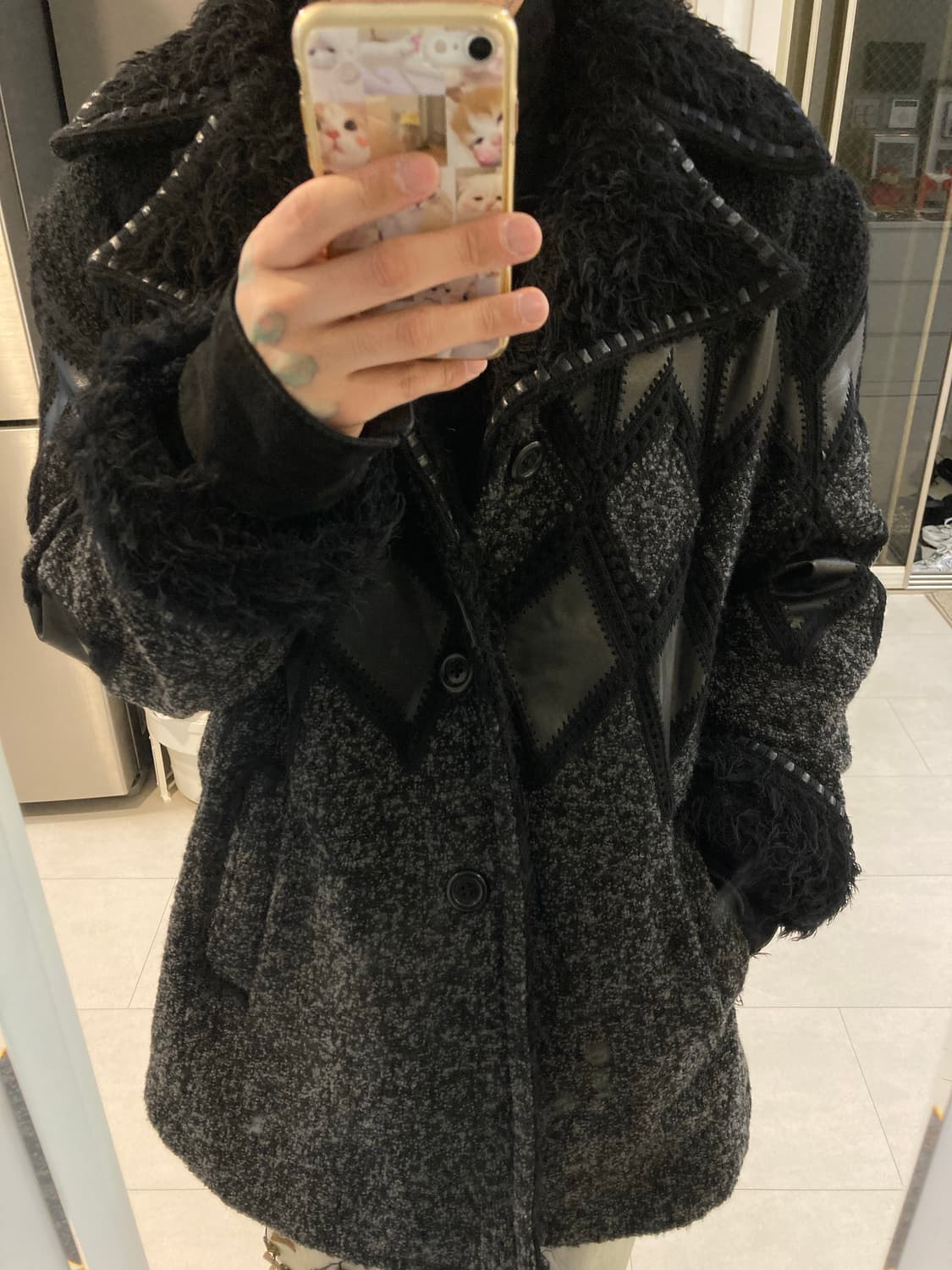 요시유키 코니시 아가일 퍼 코트 자켓 상품이미지1