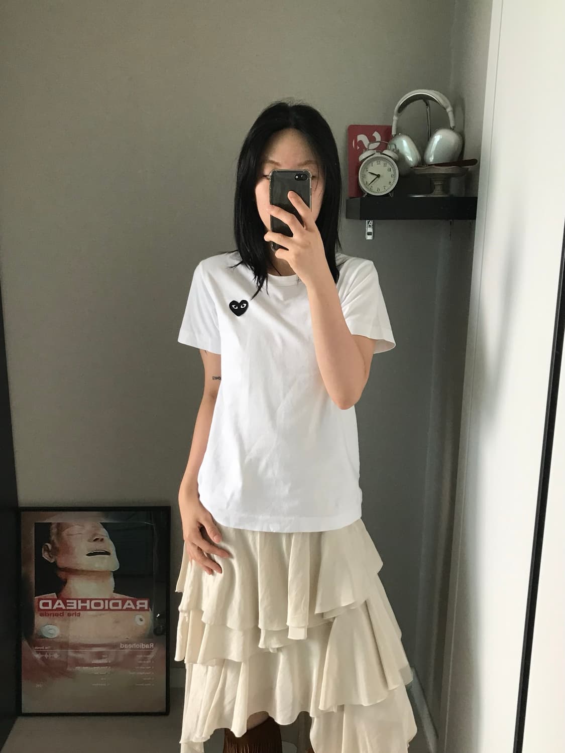 꼼데가르송 블랙하트 와펜 화이트 반팔티 상품이미지3