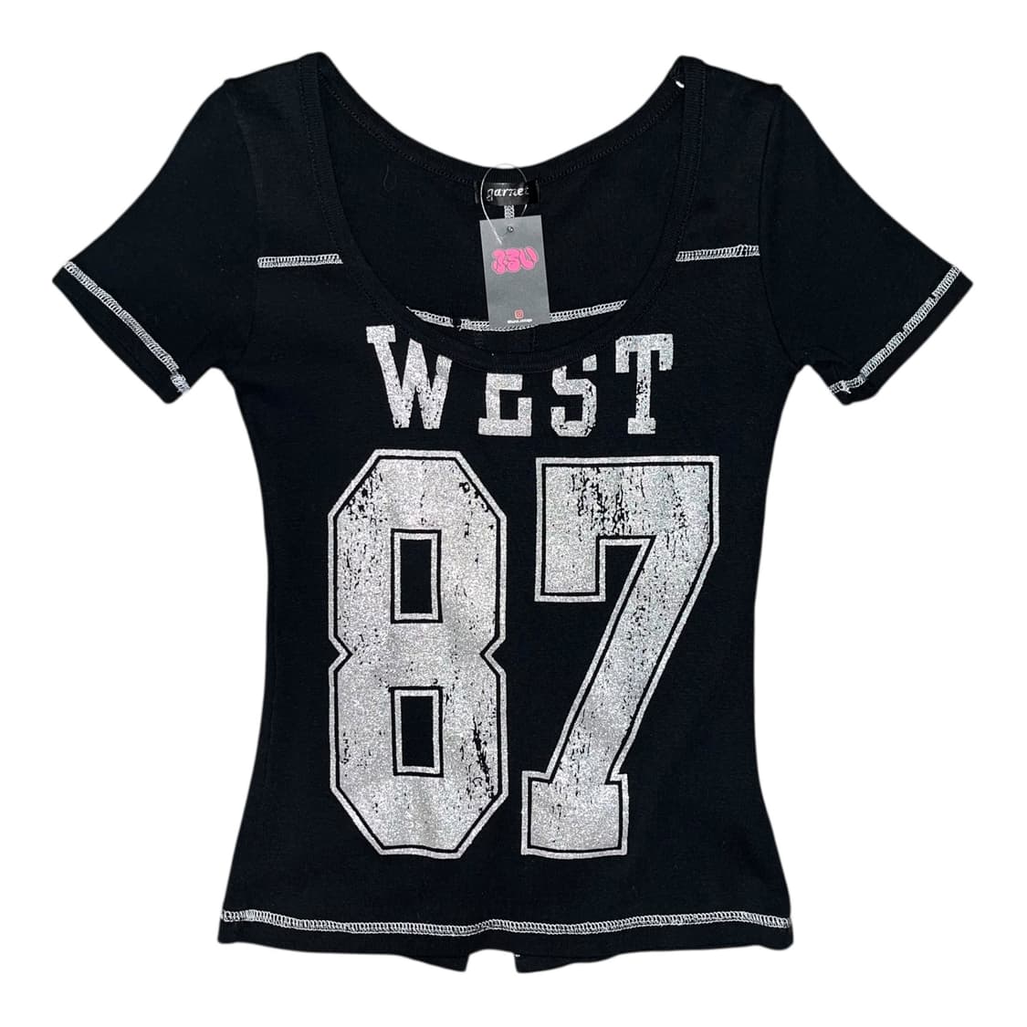 garnet 가넷 뒷면 단추 프린팅 스티치 반팔티 y2k펑크갸루 상품이미지1