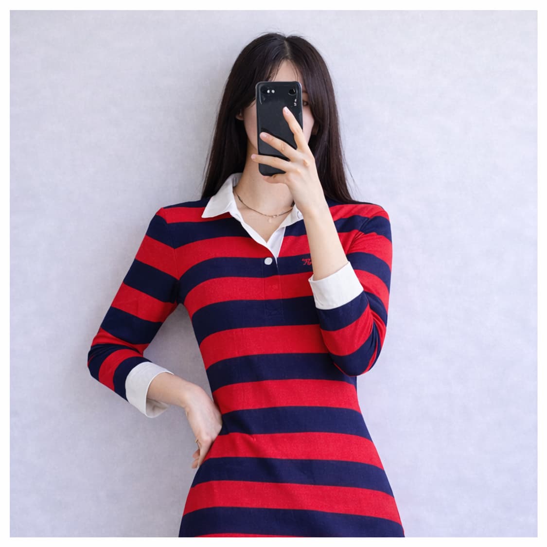 Y2K 타미힐피거클래식Tommy Hilfiger배색스트라이프 카라 원피스 상품이미지2