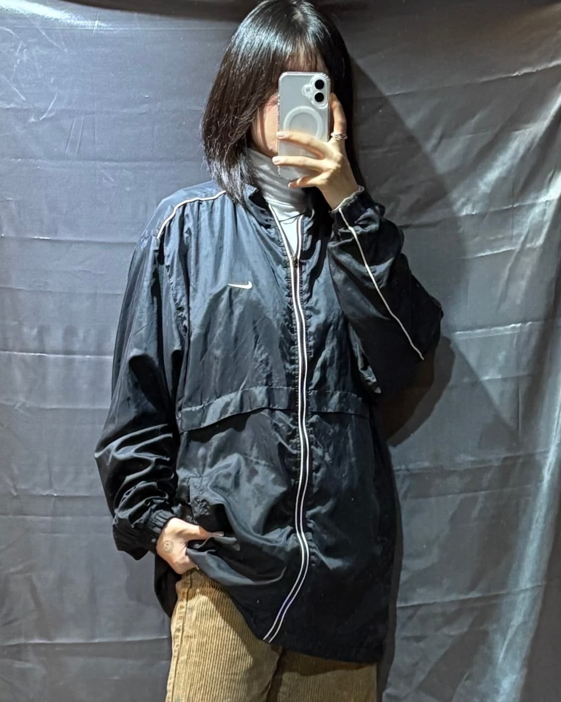 L 나이키 미니스우시 파이핑 블랙 바람막이 상품이미지1