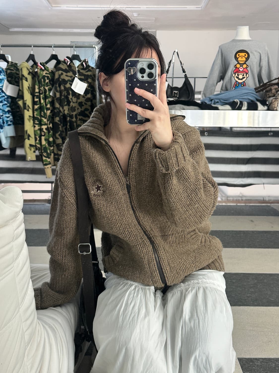 컨버스 브라운 빅로고 헤비 울 니트집업 상품이미지7