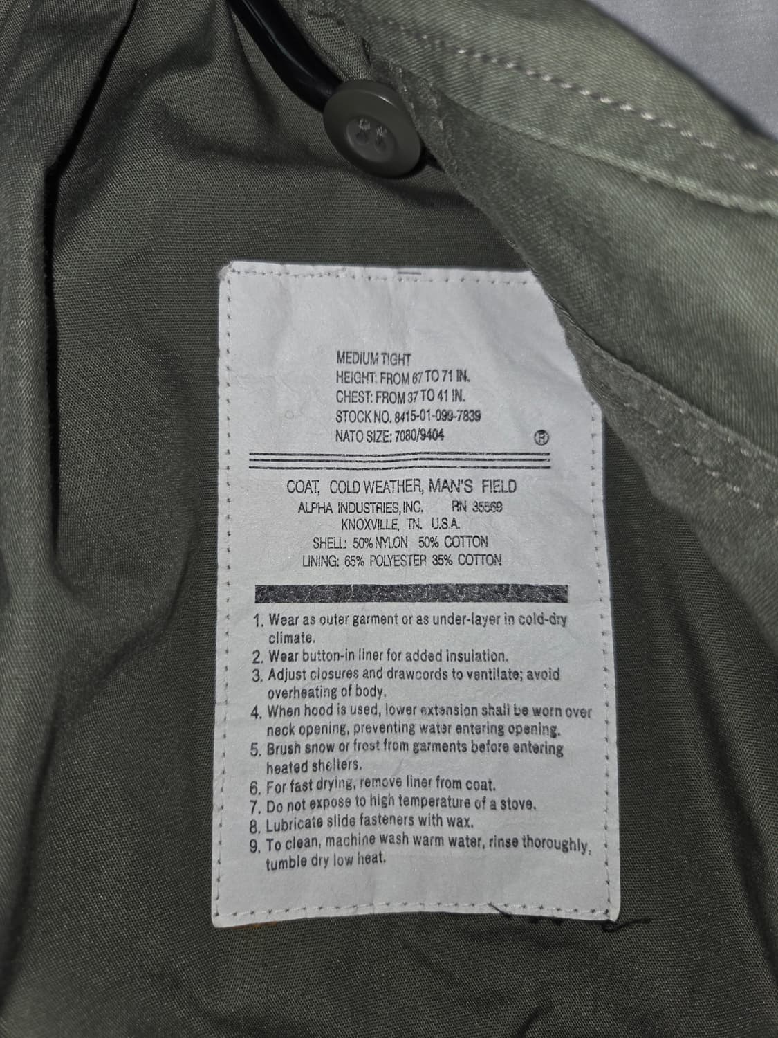 가슴100)알파인더스트리 M65 필드자켓 민수용 상품이미지4